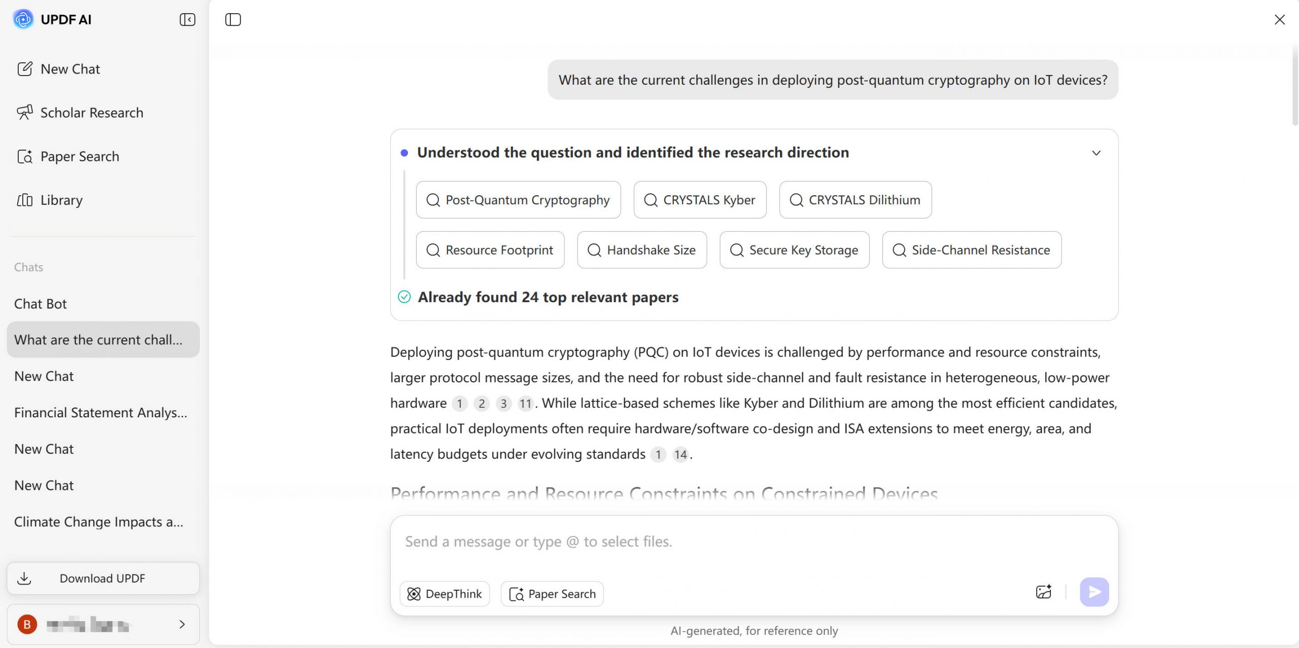 updf ai question search relevant studies