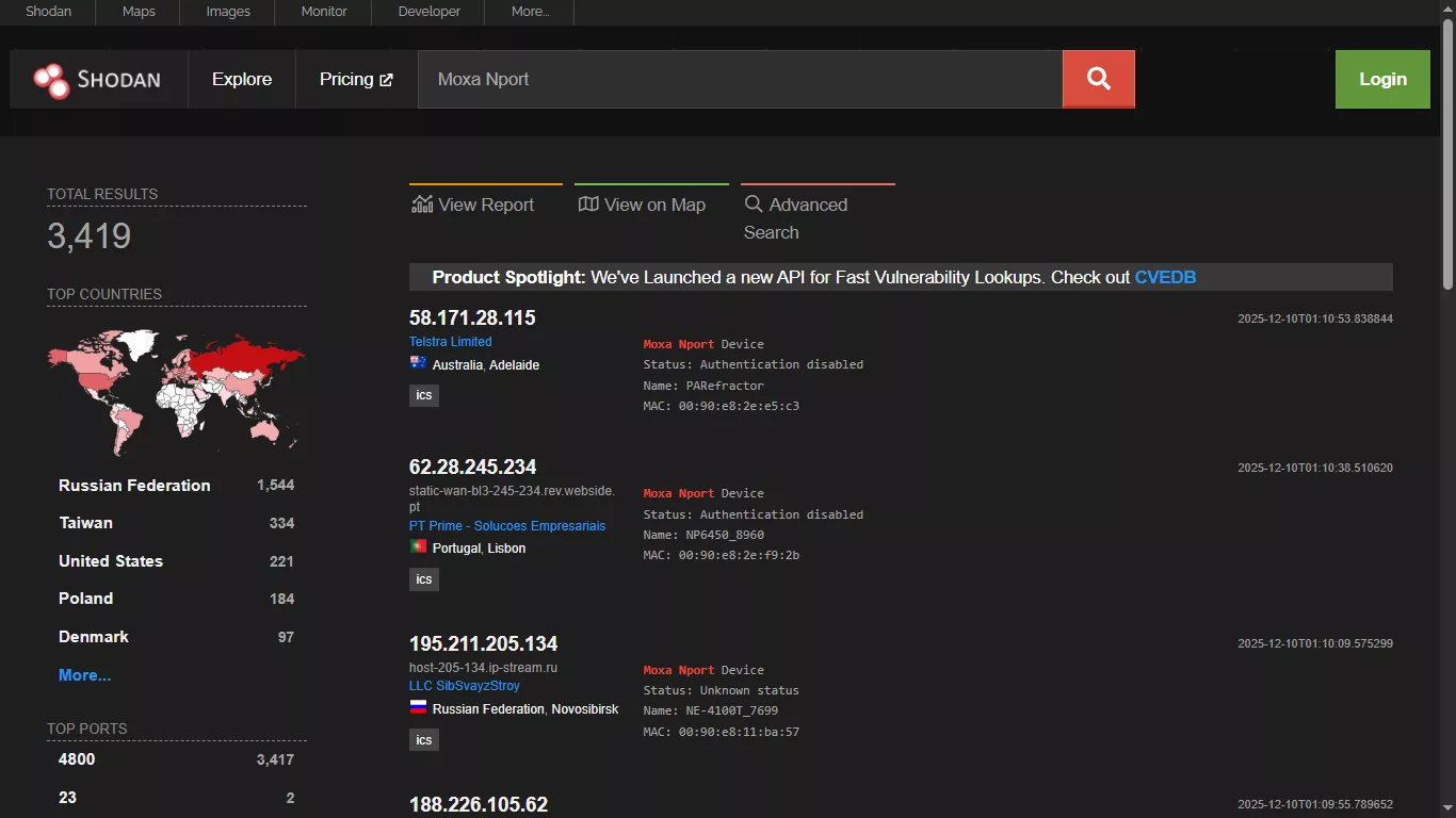 shodan interface showing banners