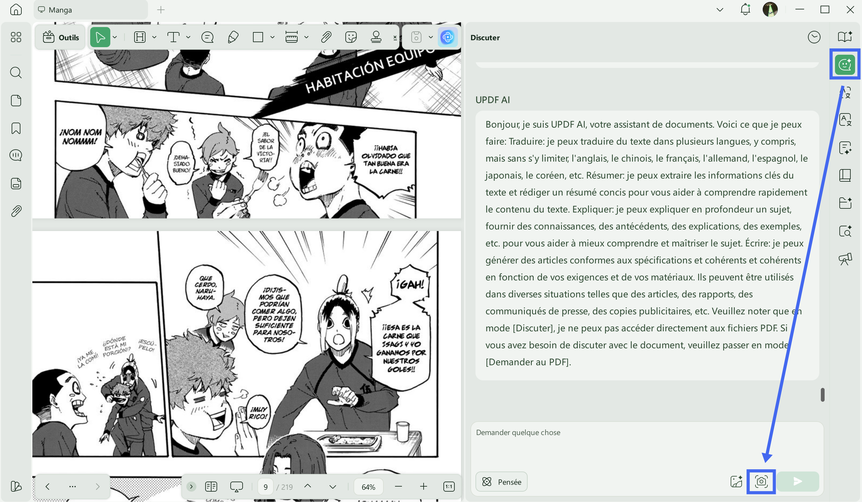 Sélectionnez l'outil de capture d'écran pour traduire les mangas updf sous Windows