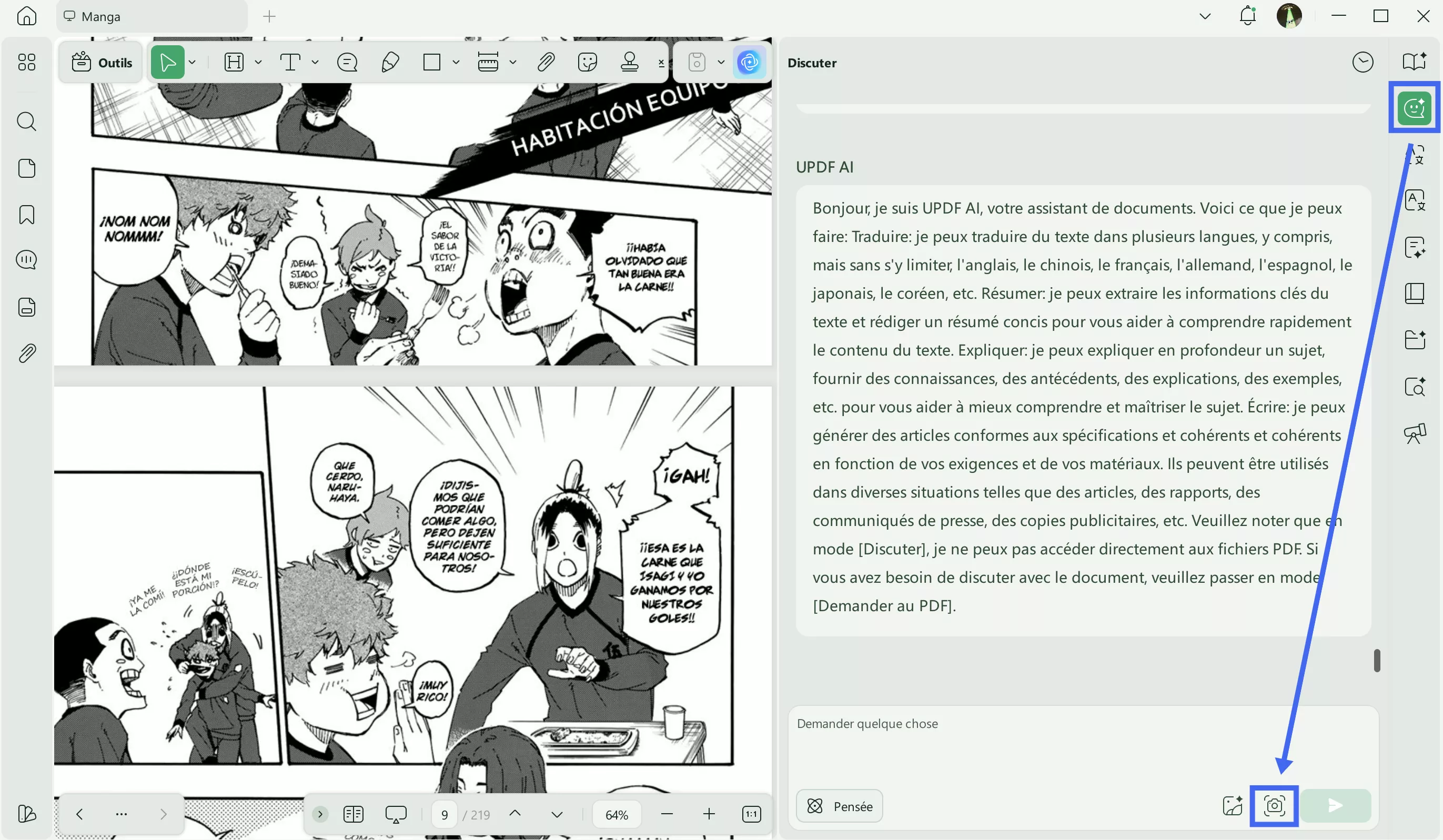 Sélectionnez l'outil de capture d'écran pour traduire les mangas updf sous Windows