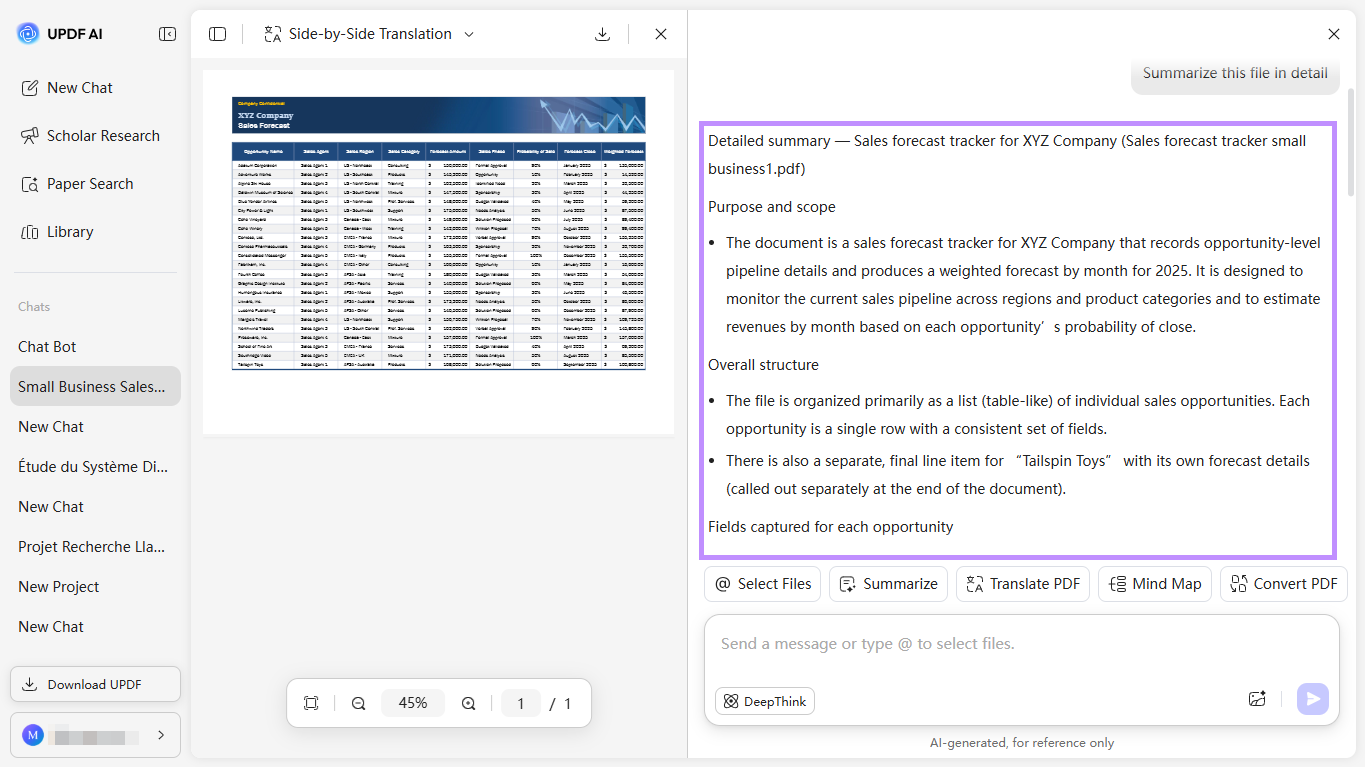generate pdf summary