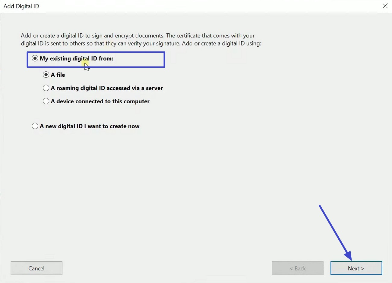 import existing digital id