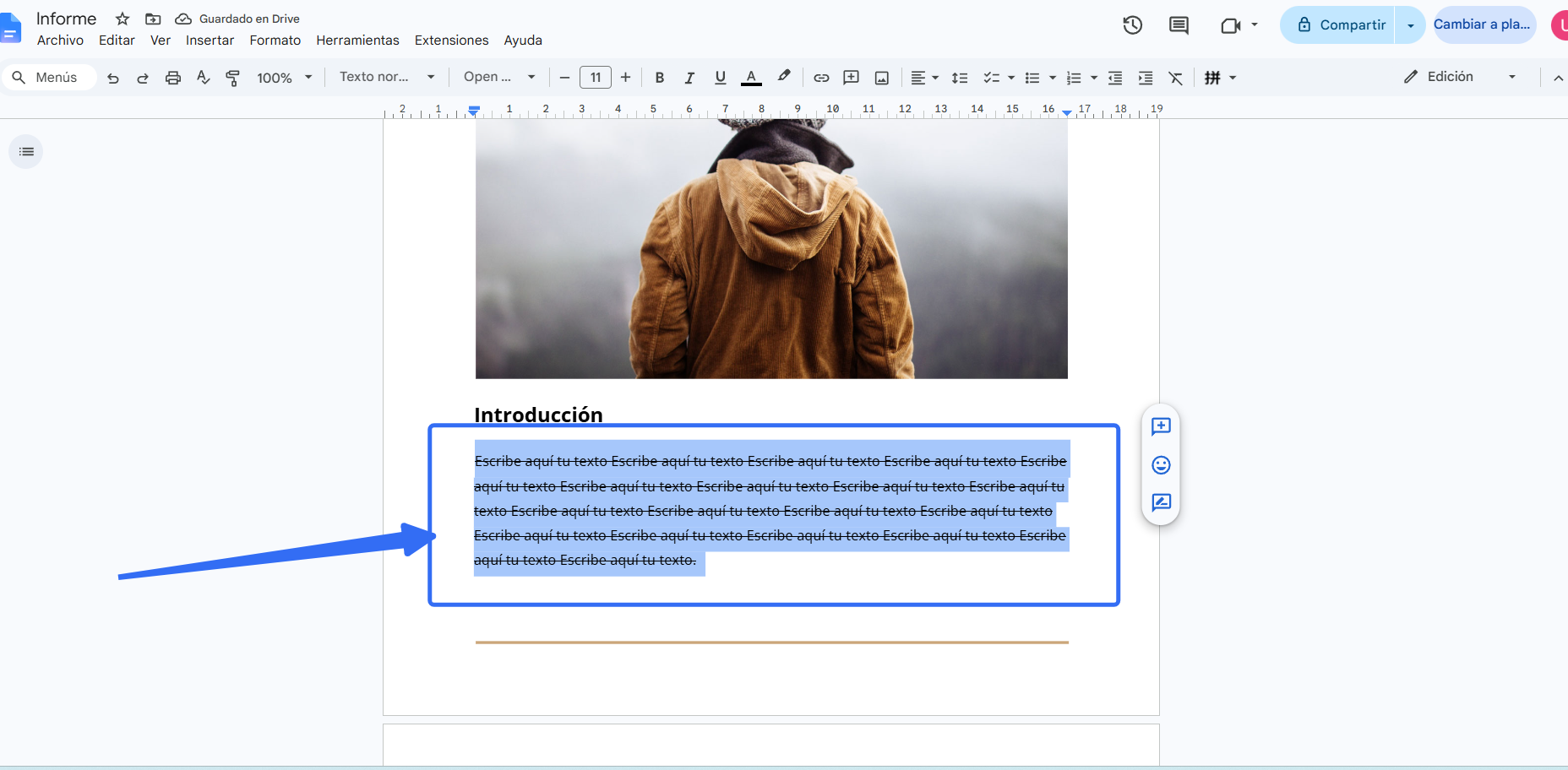 tachar texto en Google Docs en el ordenador con atajo