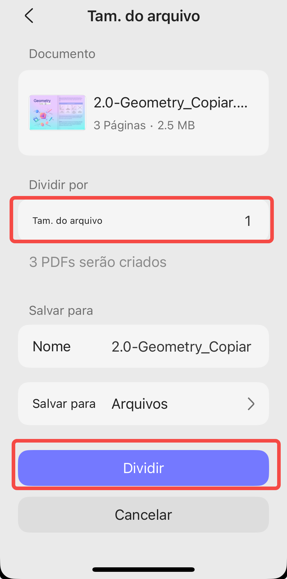 tamanho do arquivo