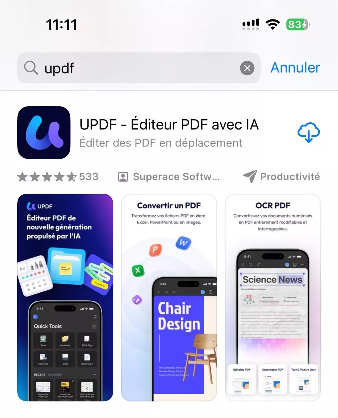 Télécharger à nouveau updf pour iOS