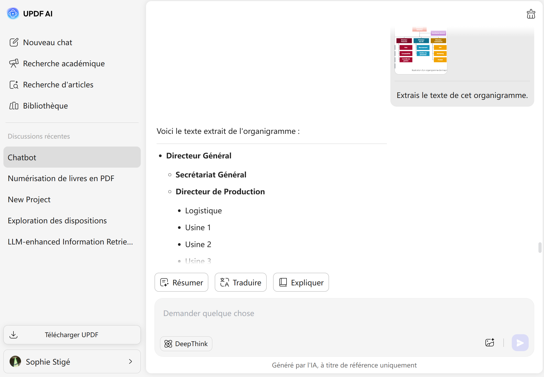 updf ai extrait du texte du diagramme de flux