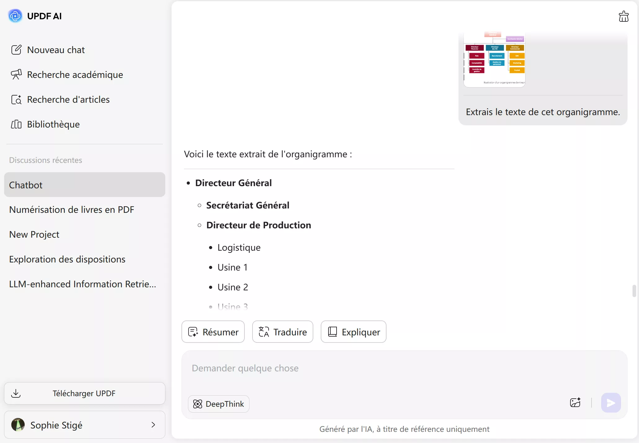 updf ai extrait du texte du diagramme de flux