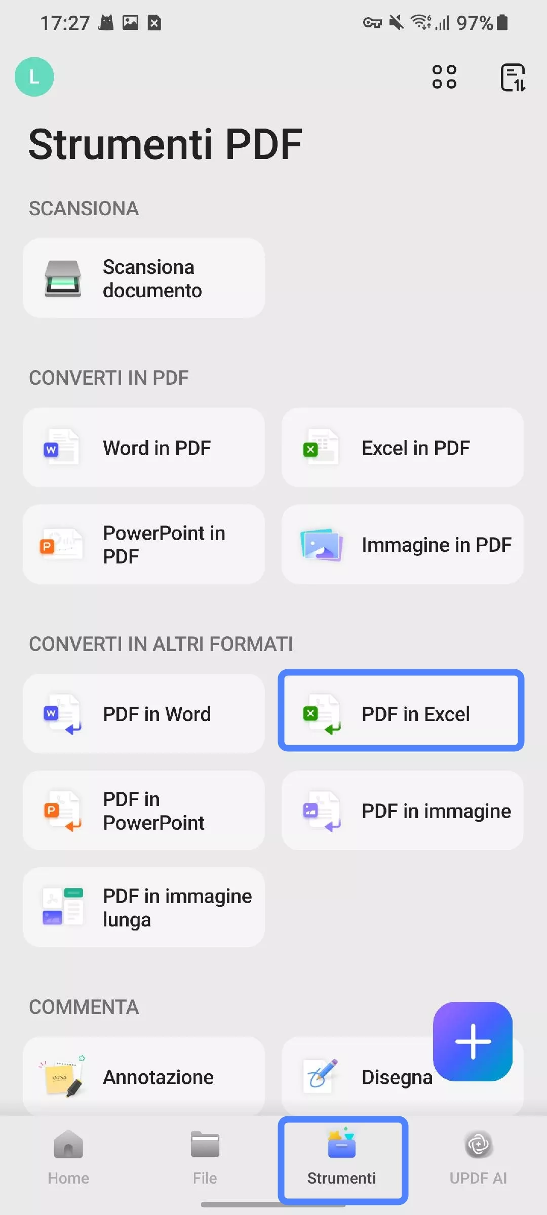 select pdf to excel updf android