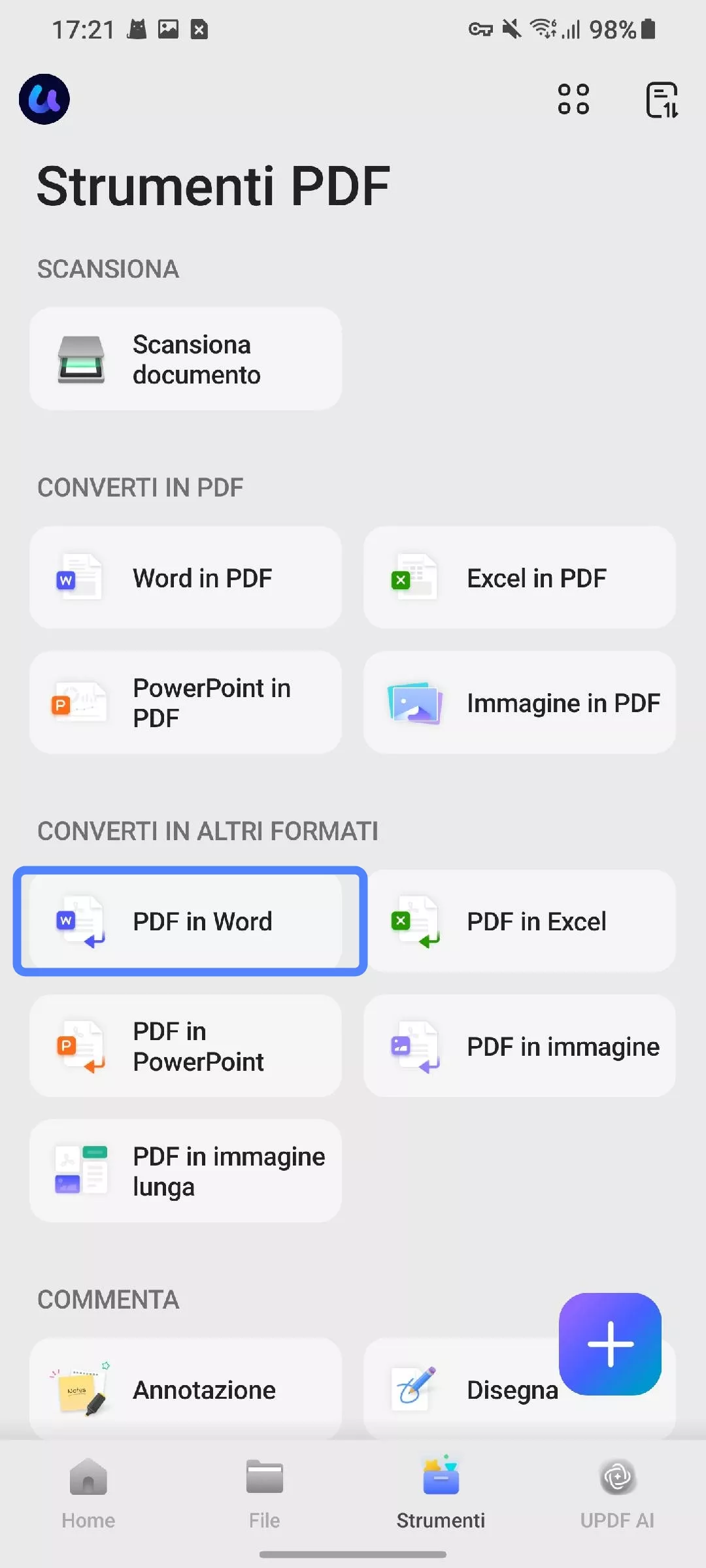 select pdf to word updf android
