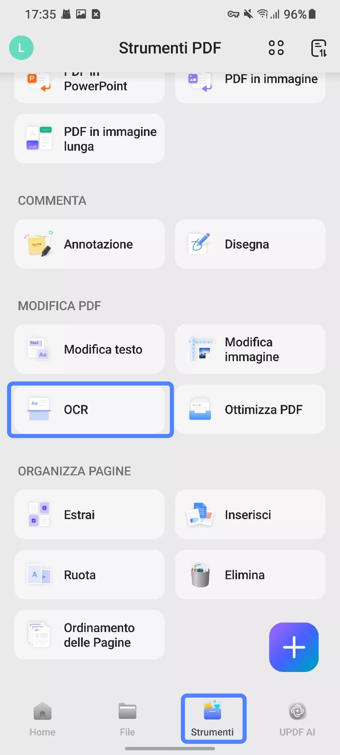 open the ocr feature updf android