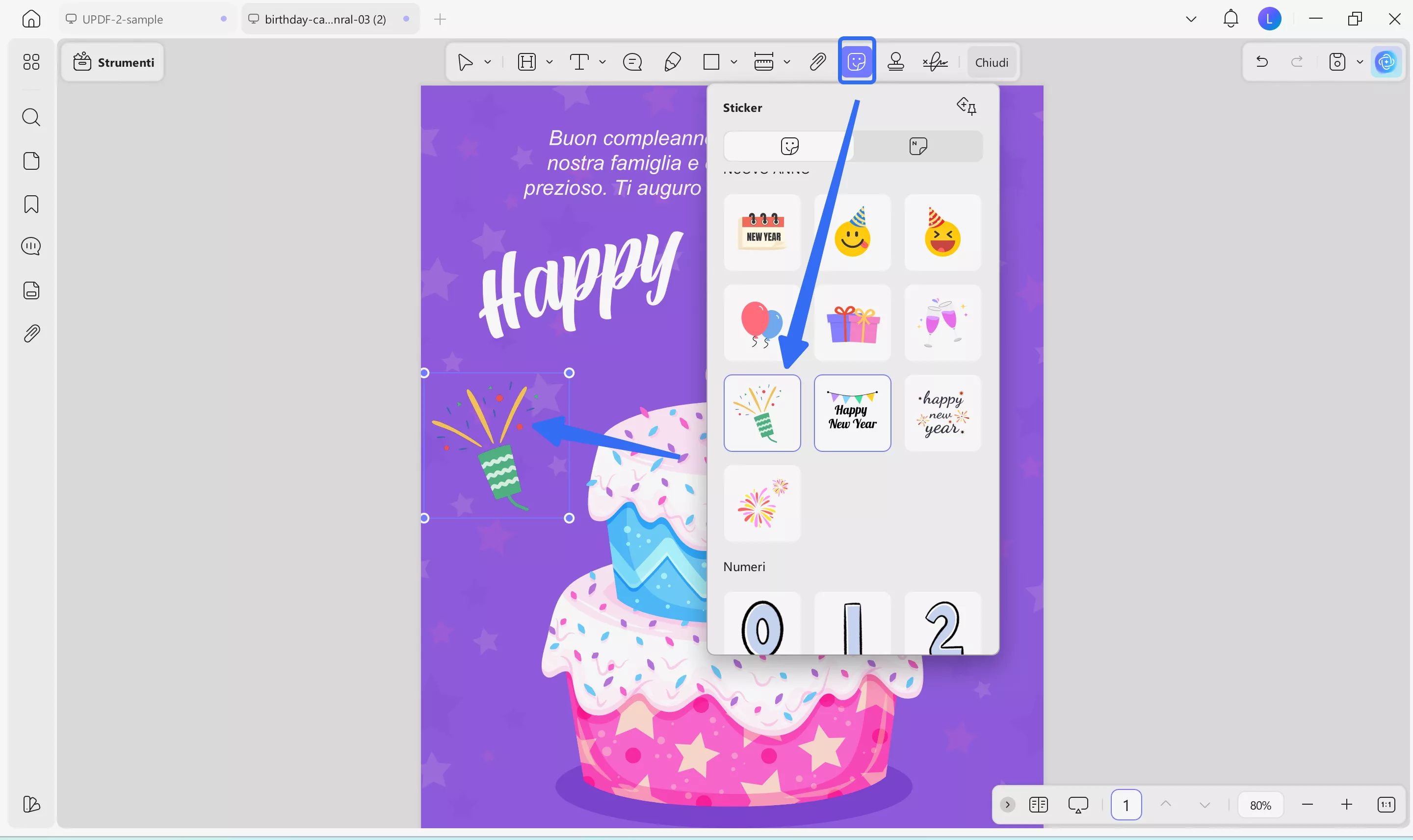 add relevant sticker in template