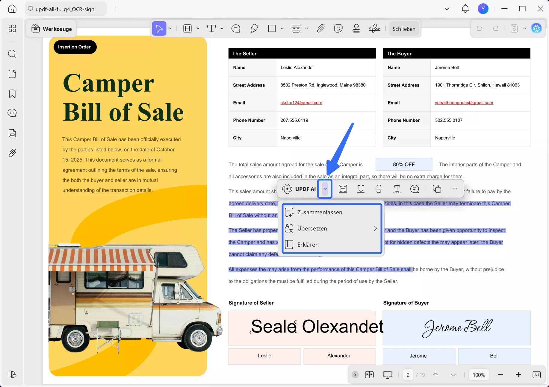 Zusammenfassen, übersetzen oder erklären mit updf ai