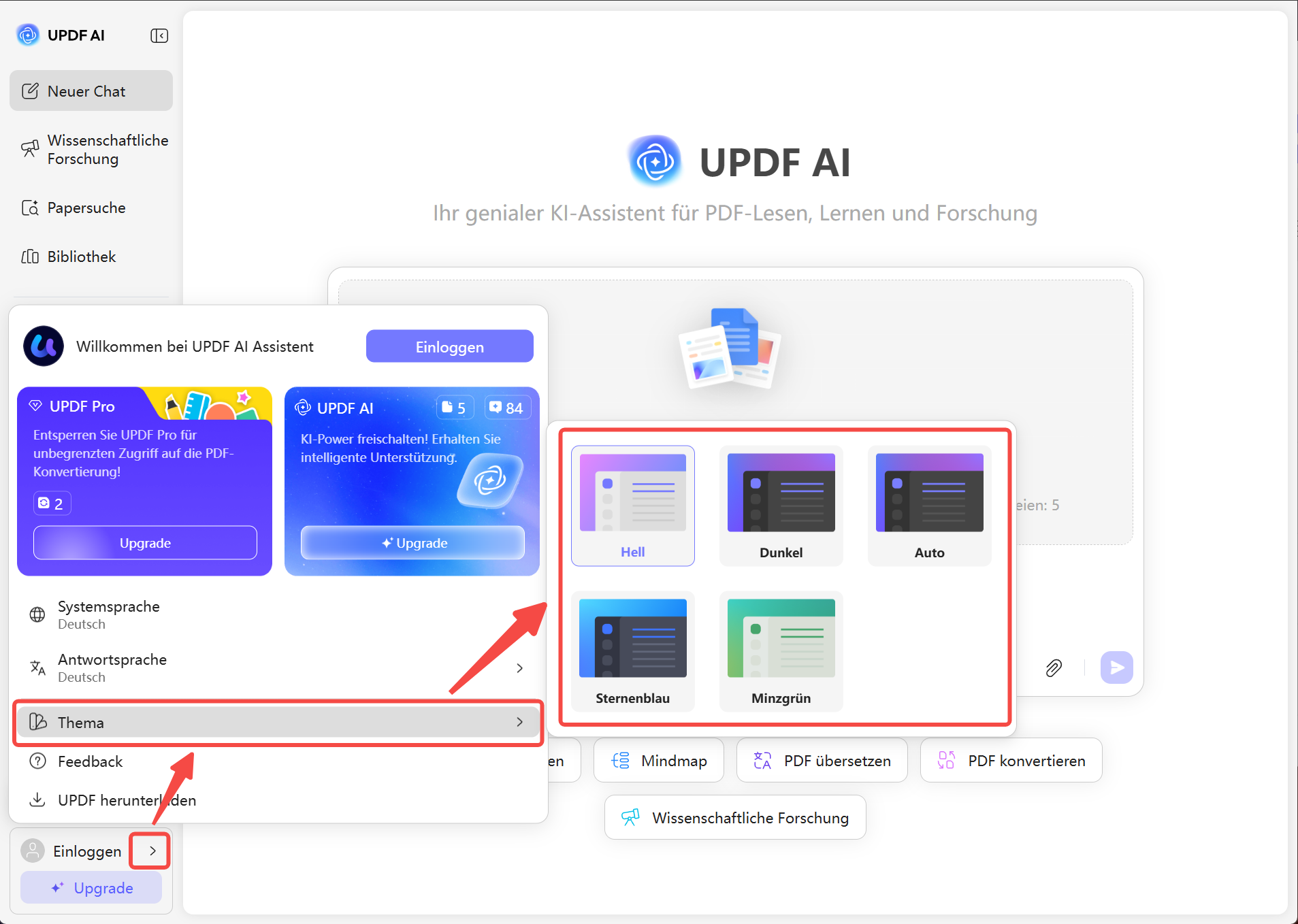 Designfarbe von UPDF AI Online ändern