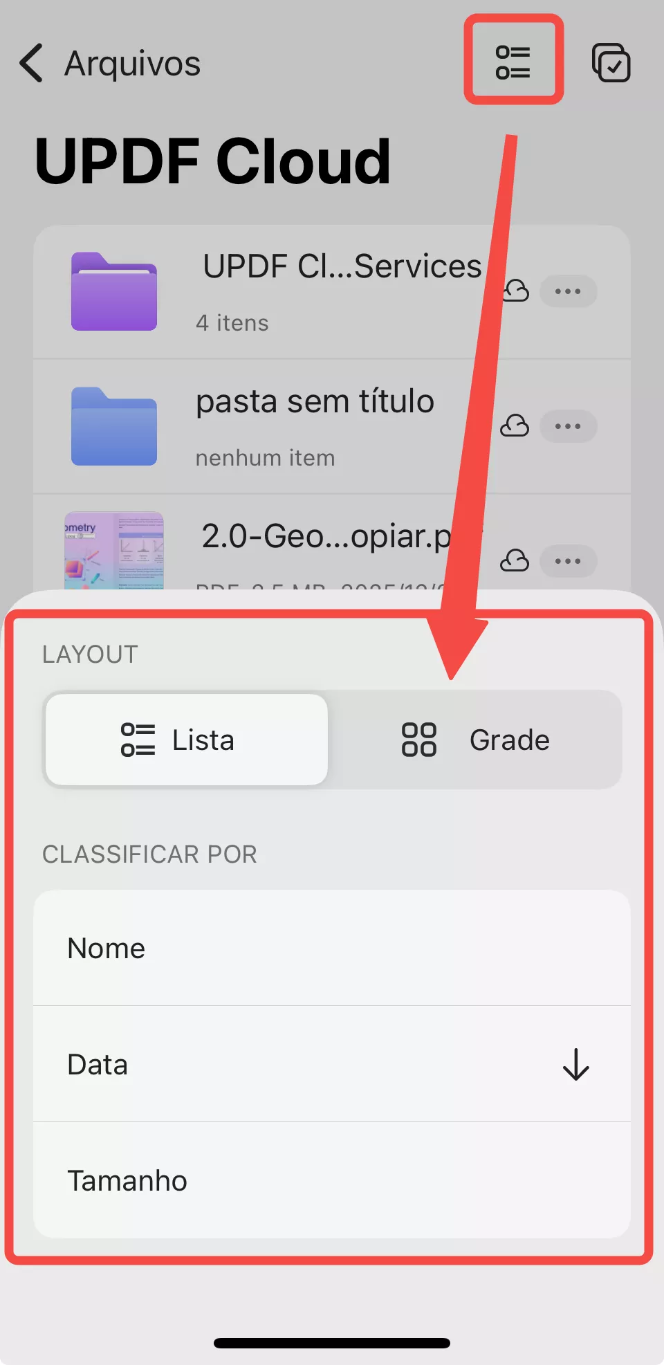 configurações de layout do updf cloud