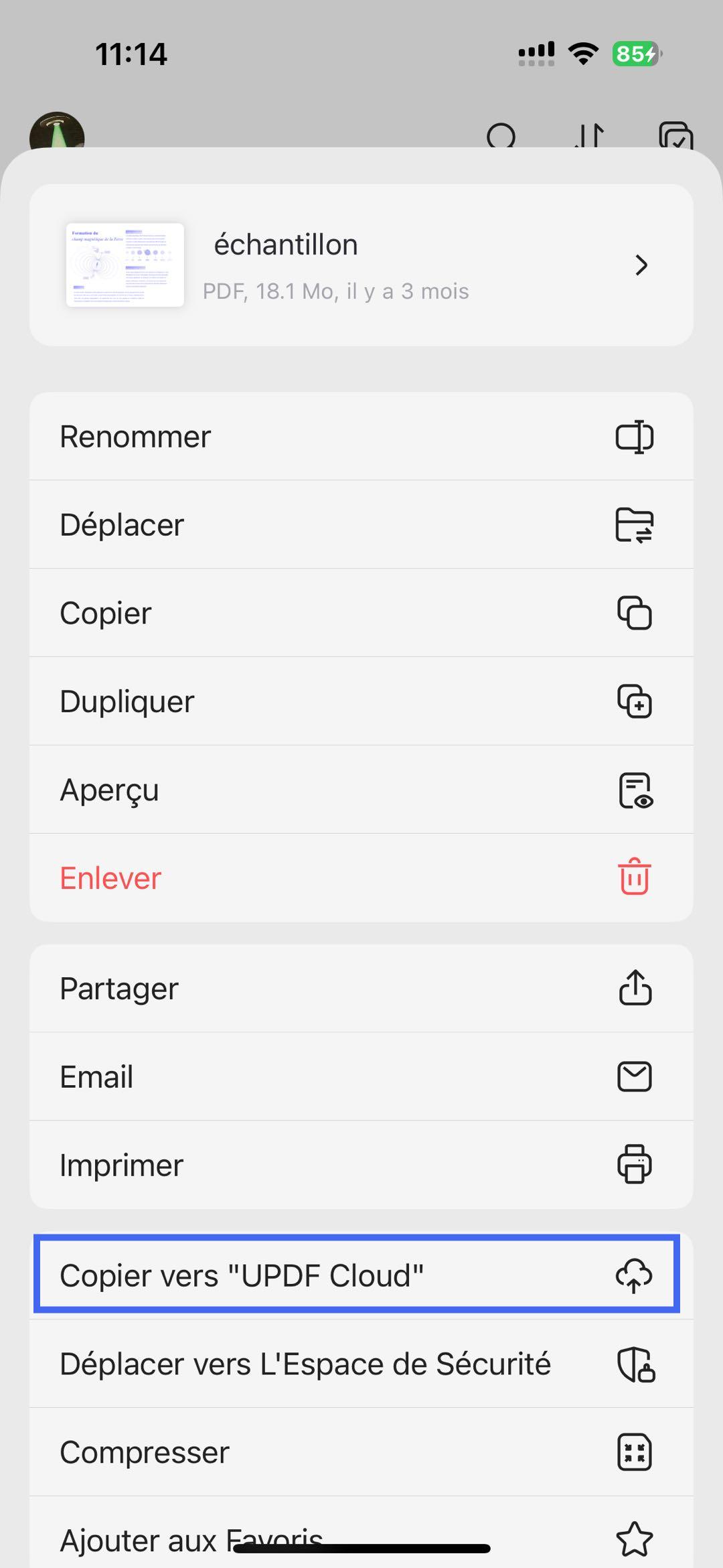 Copier vers UPDF Cloud dans UPDF pour iOS