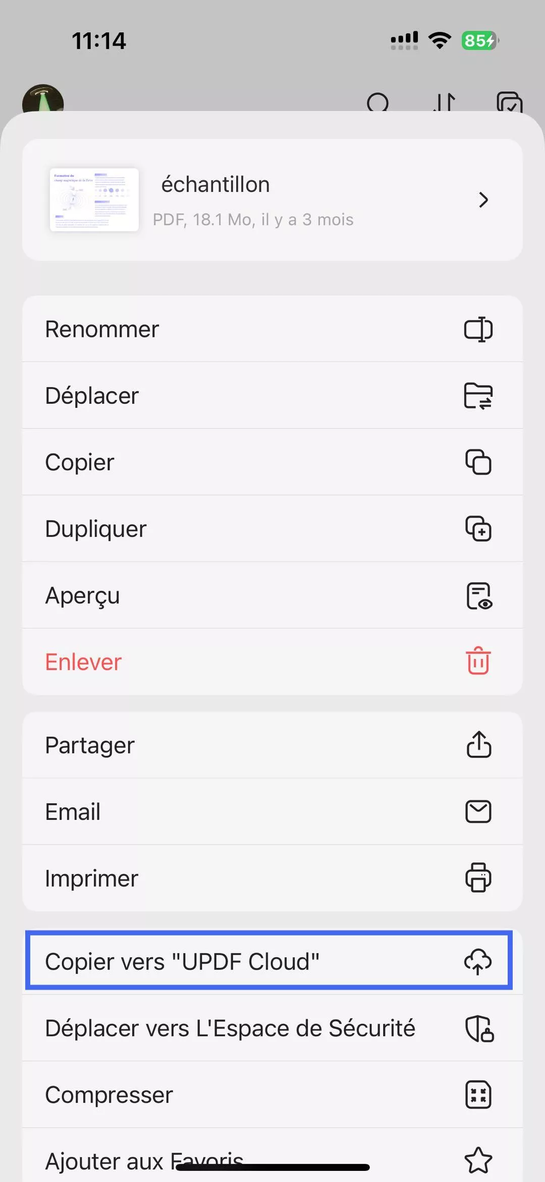 Copier vers UPDF Cloud dans UPDF pour iOS
