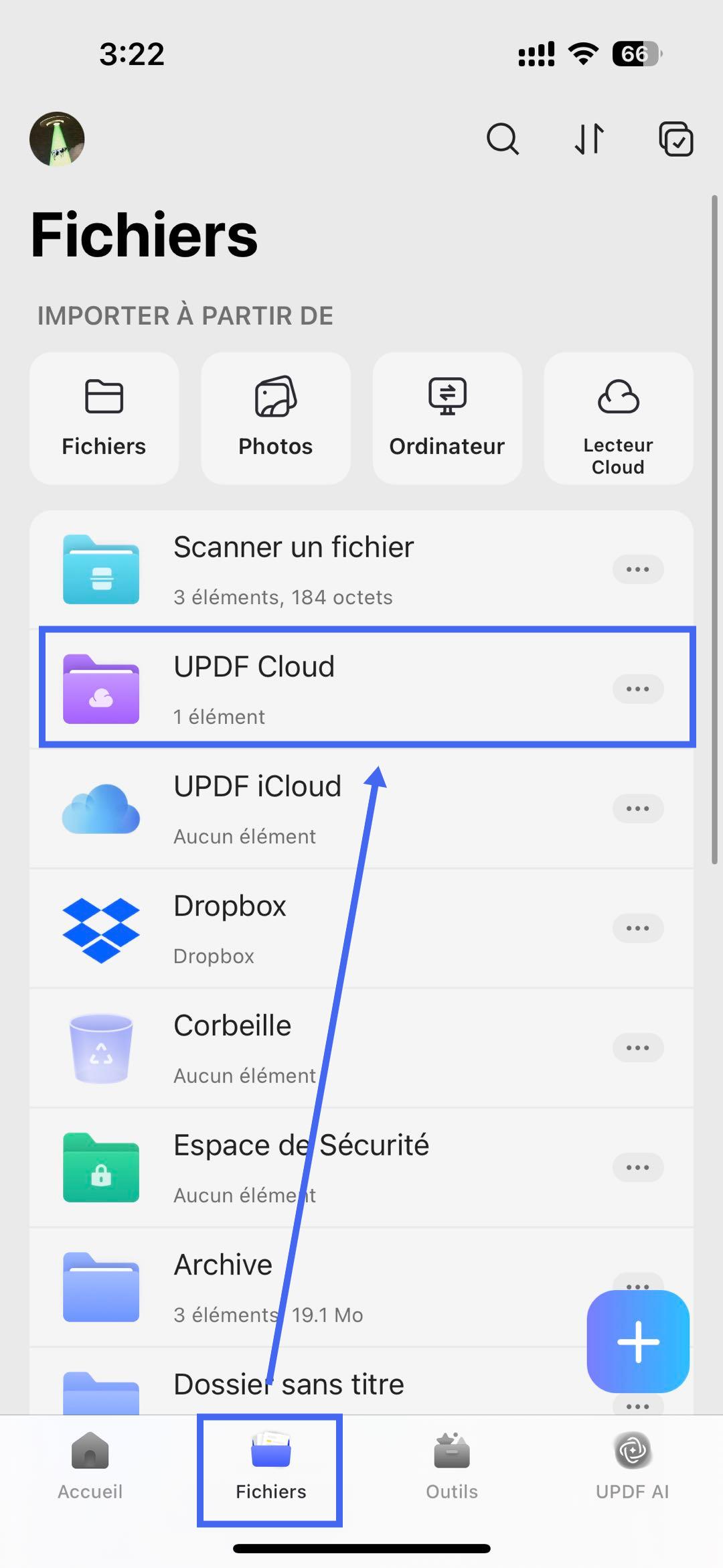 Ouvrir un PDF depuis un espace de stockage ou le cloud avec updf