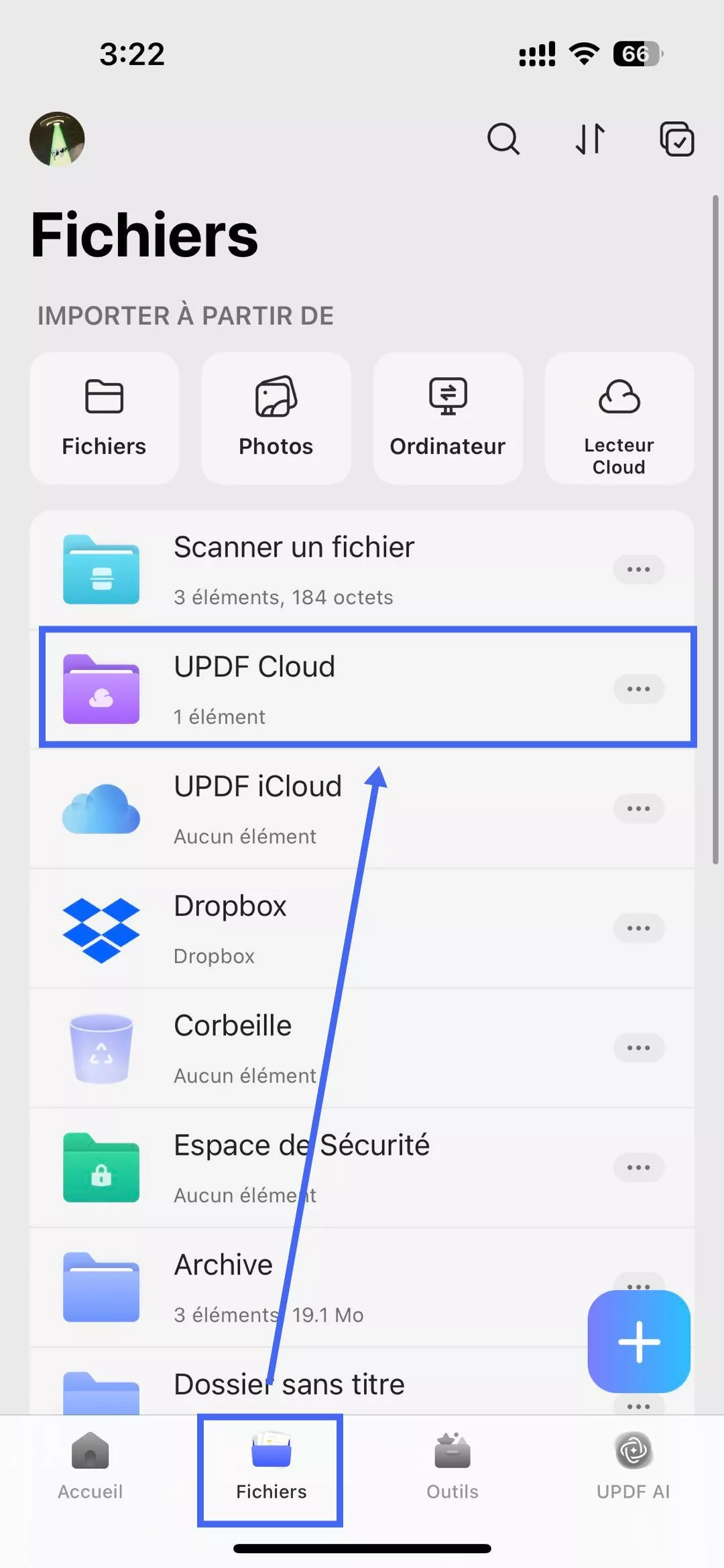Ouvrir un PDF depuis un espace de stockage ou le cloud avec updf