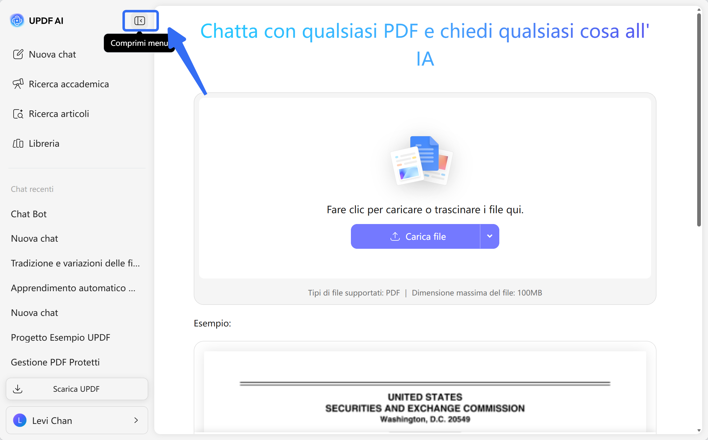 collapse or expand navigation bar updf ai online