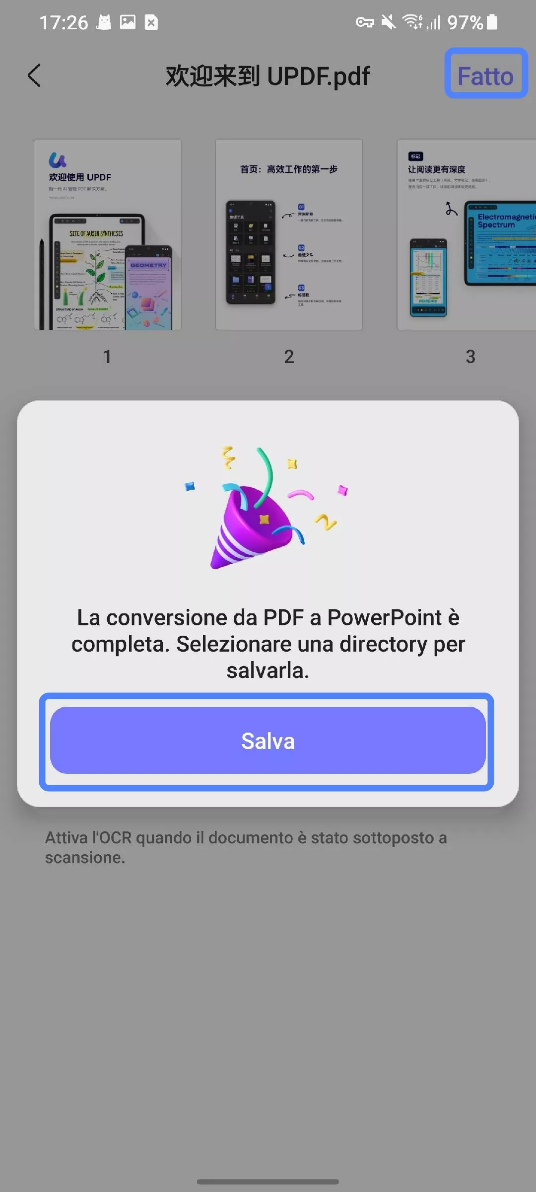 save the converted PPT from PDF updf android