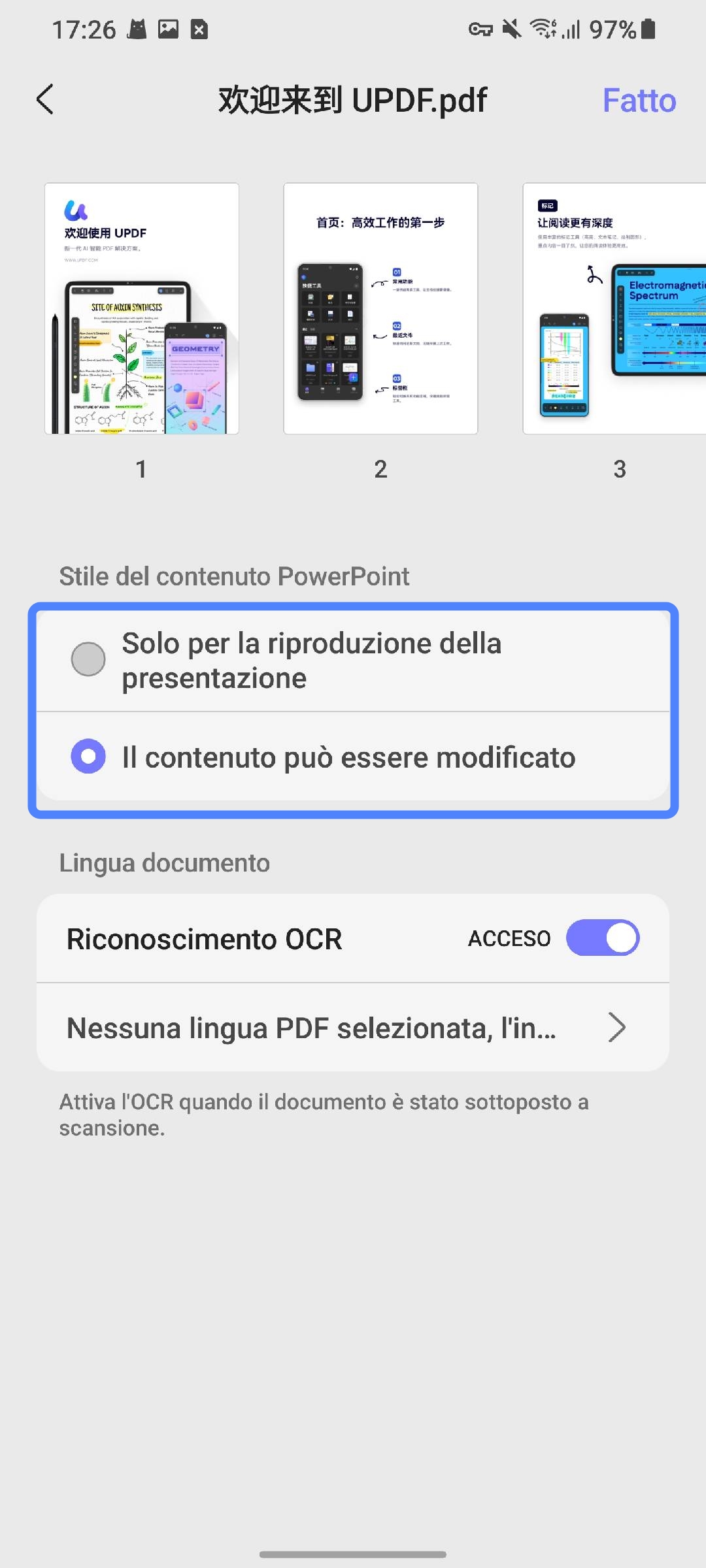  select the presentation content style updf android