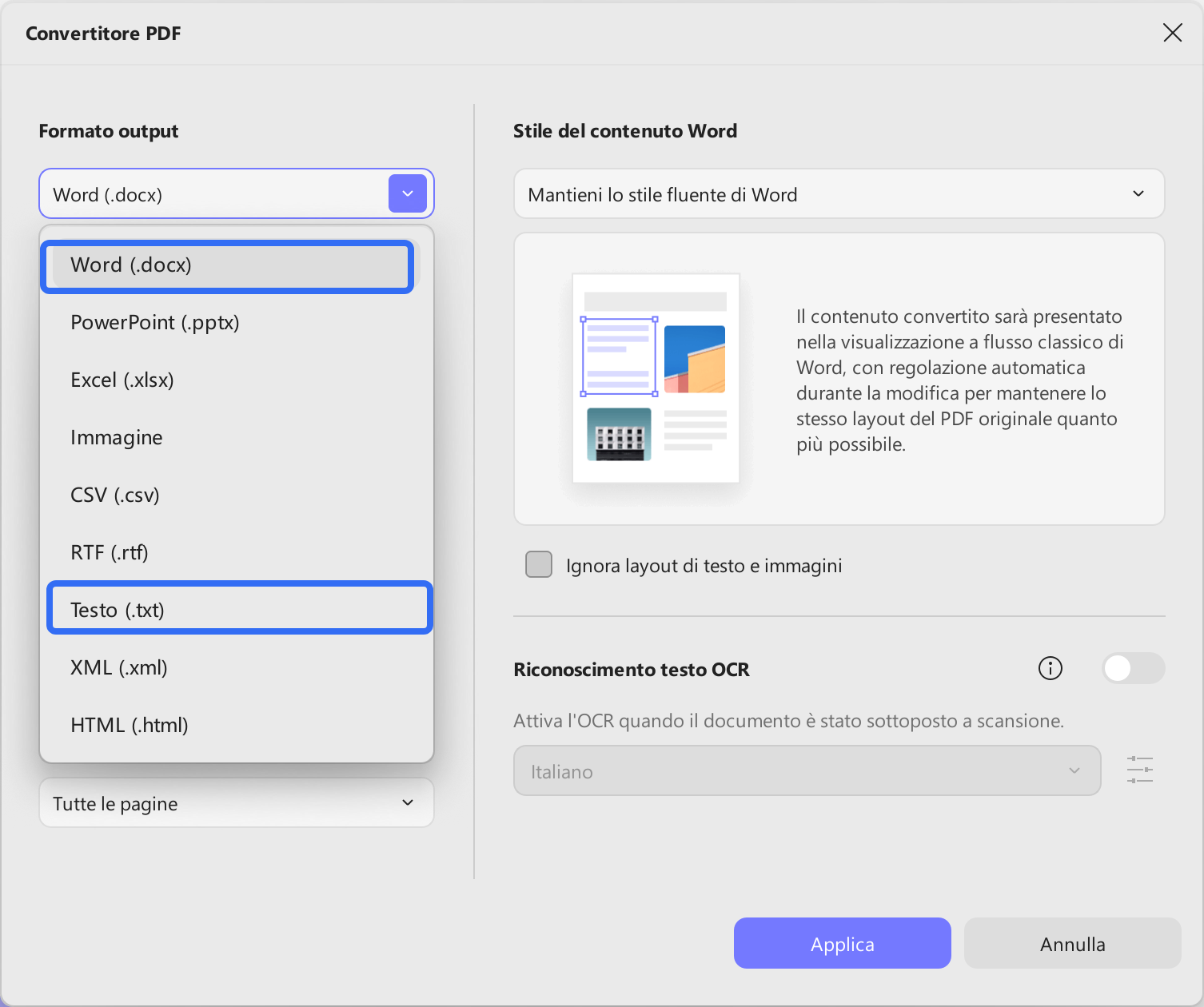 export PDF to word or text using updf