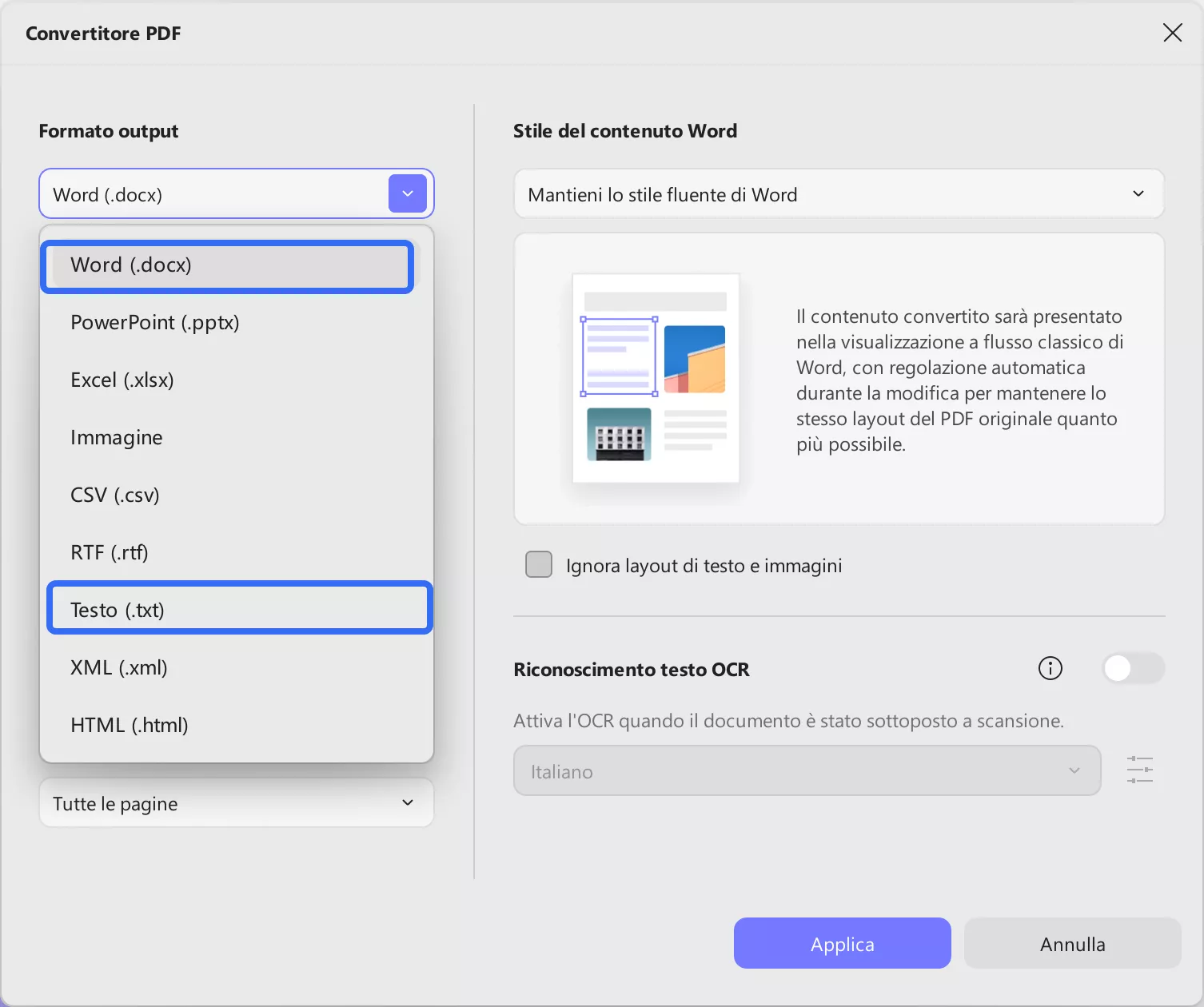 export PDF to word or text using updf