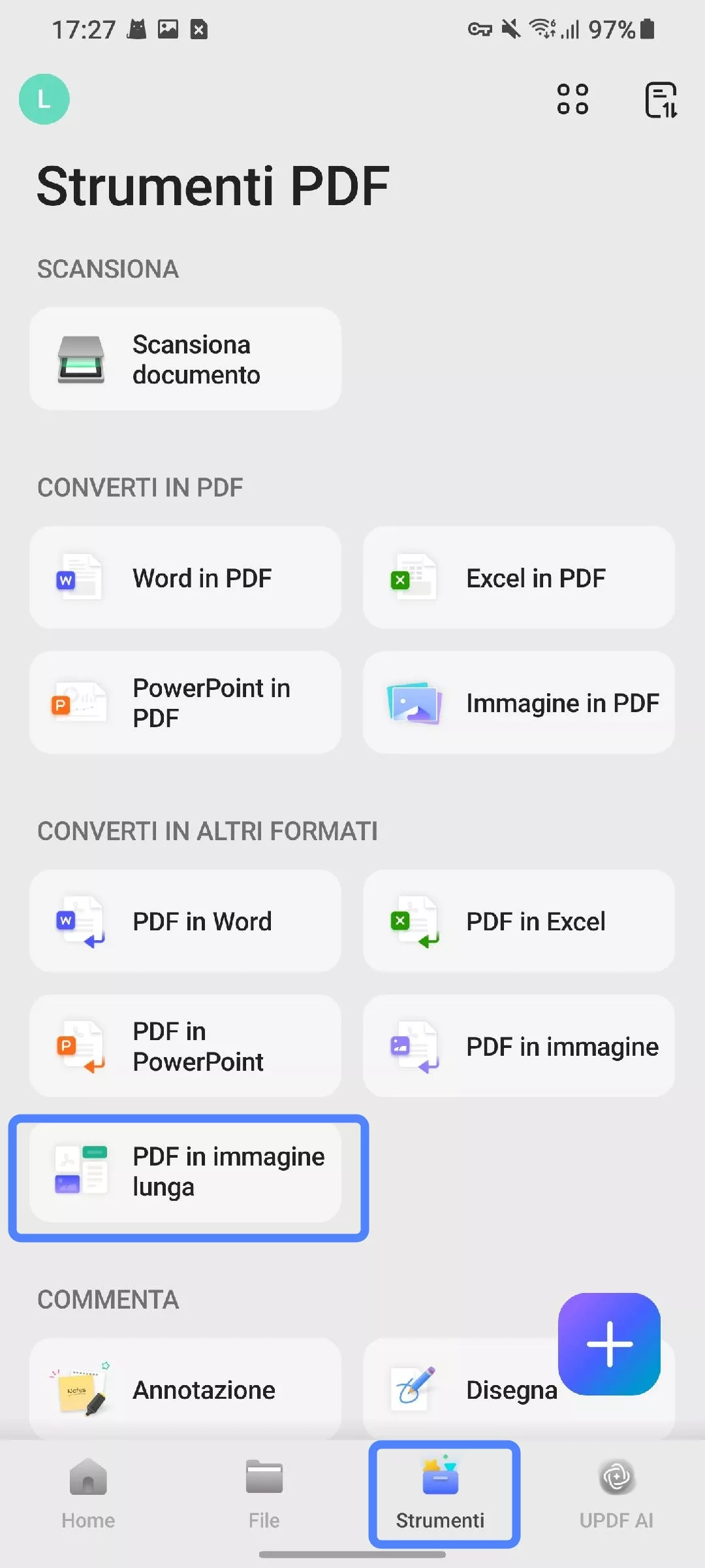 select pdf to single long image updf android