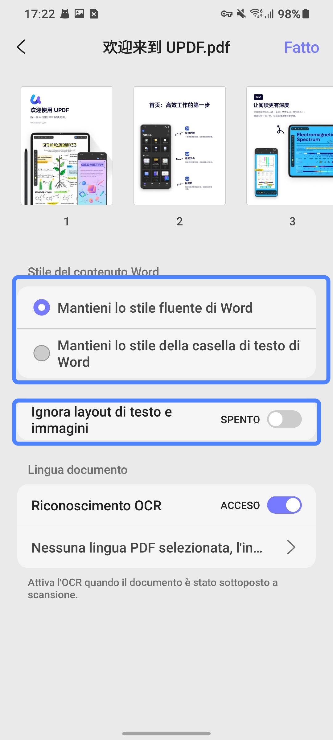 choose the word content style updf android