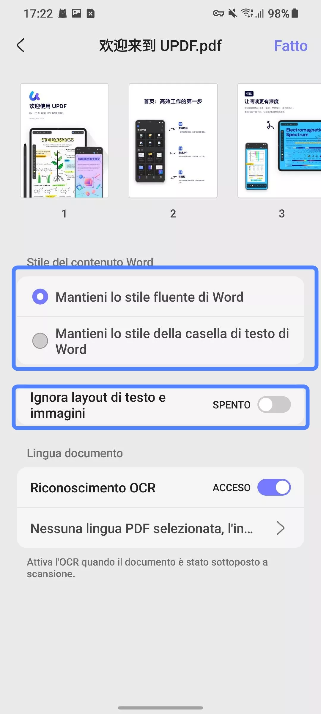 choose the word content style updf android