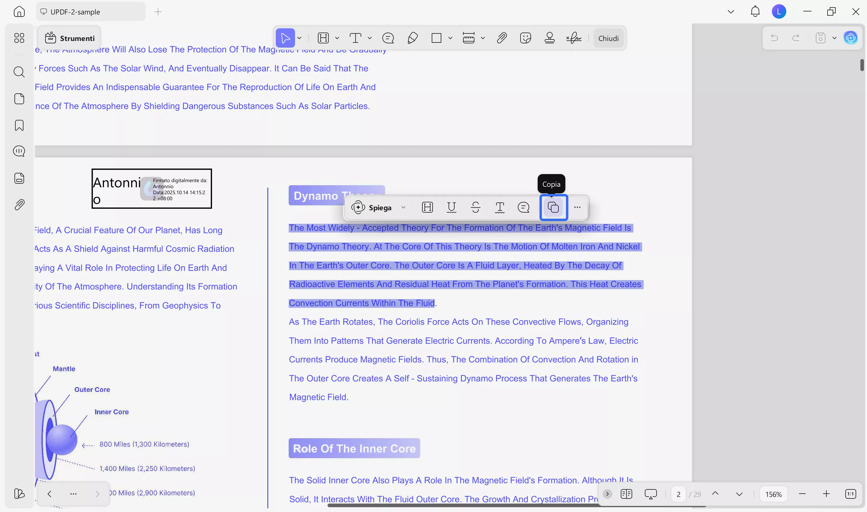 copy text in updf’s reading mode with UPDF