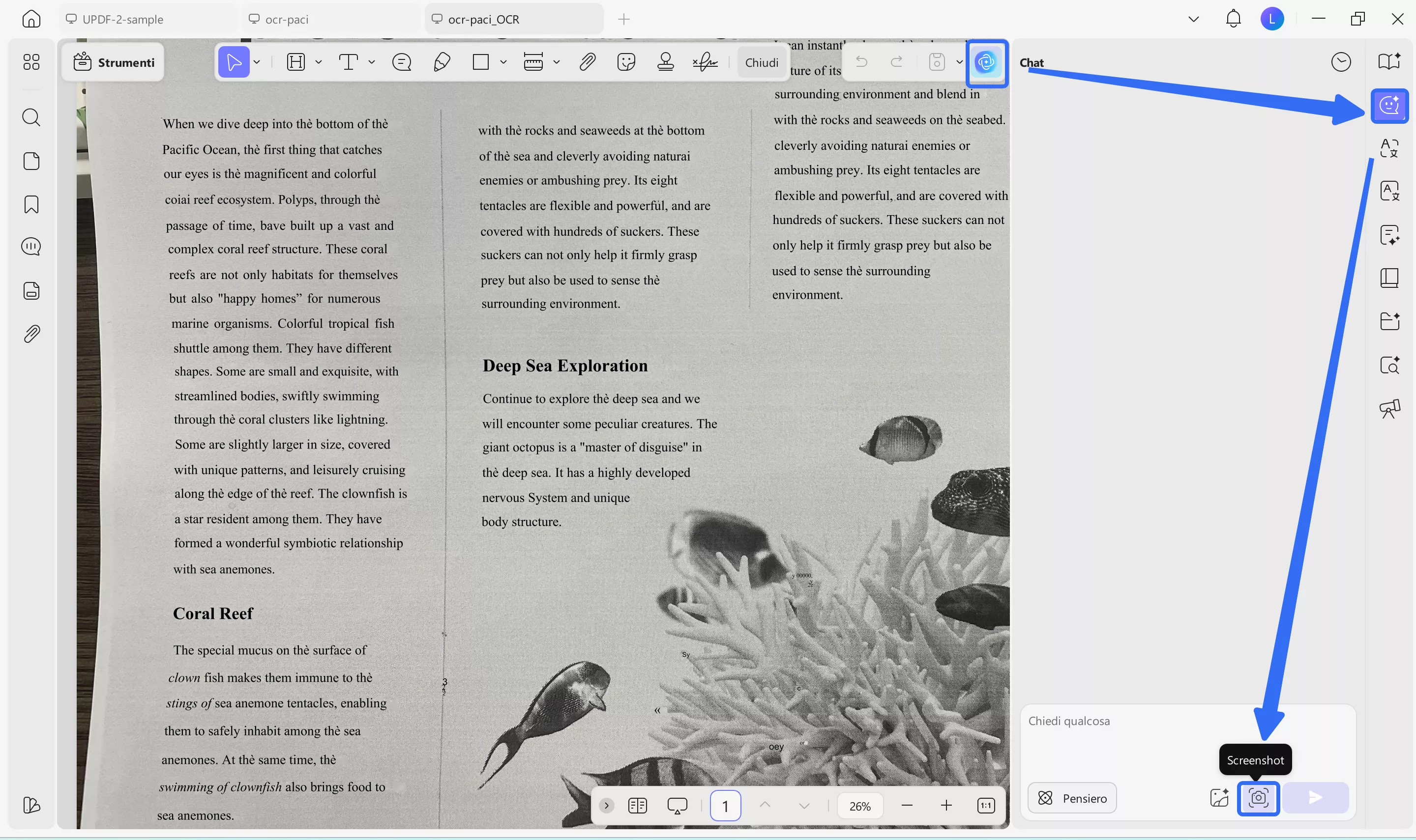 click the screenshot button in updf