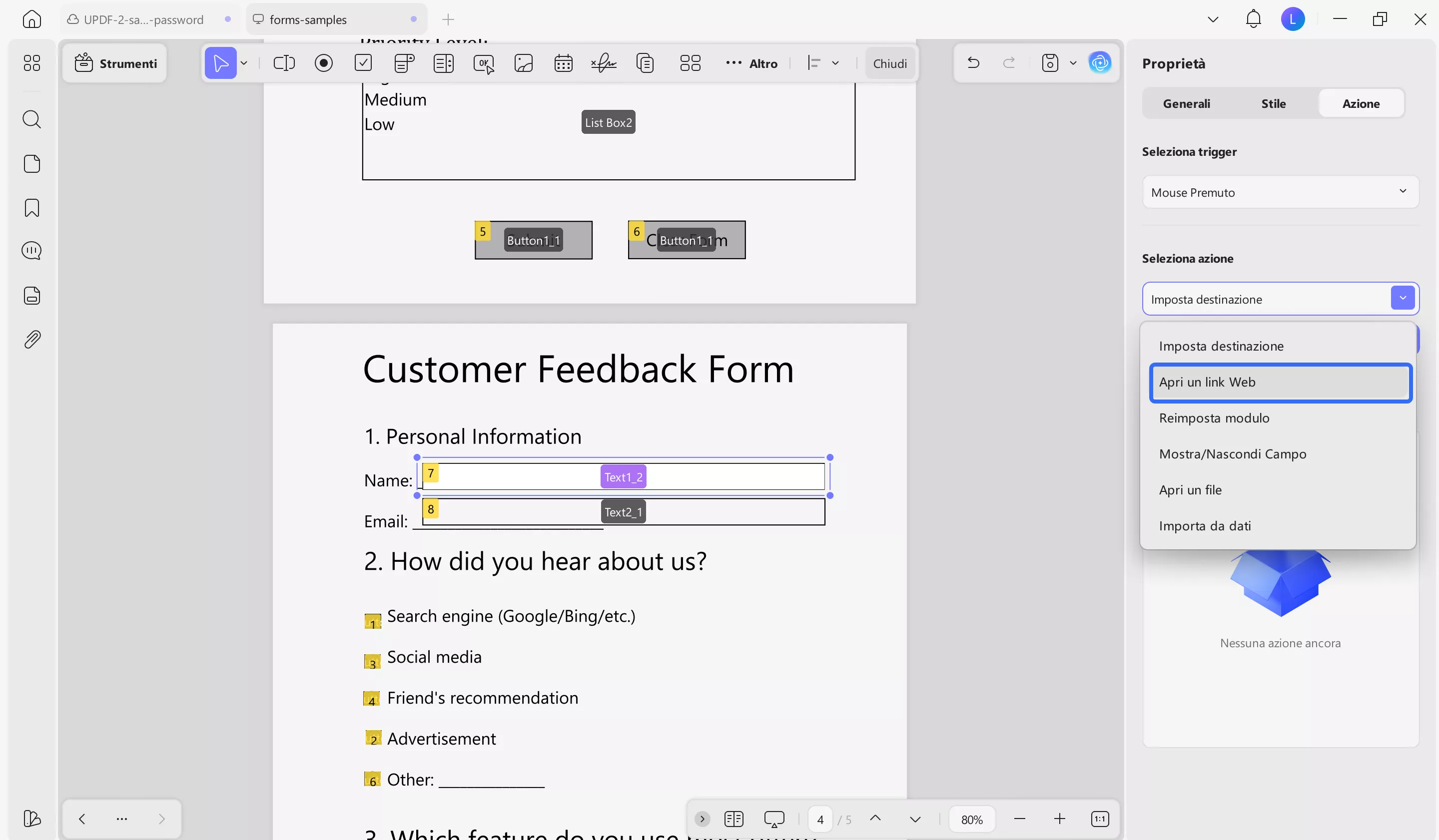open a web link updf add button feature