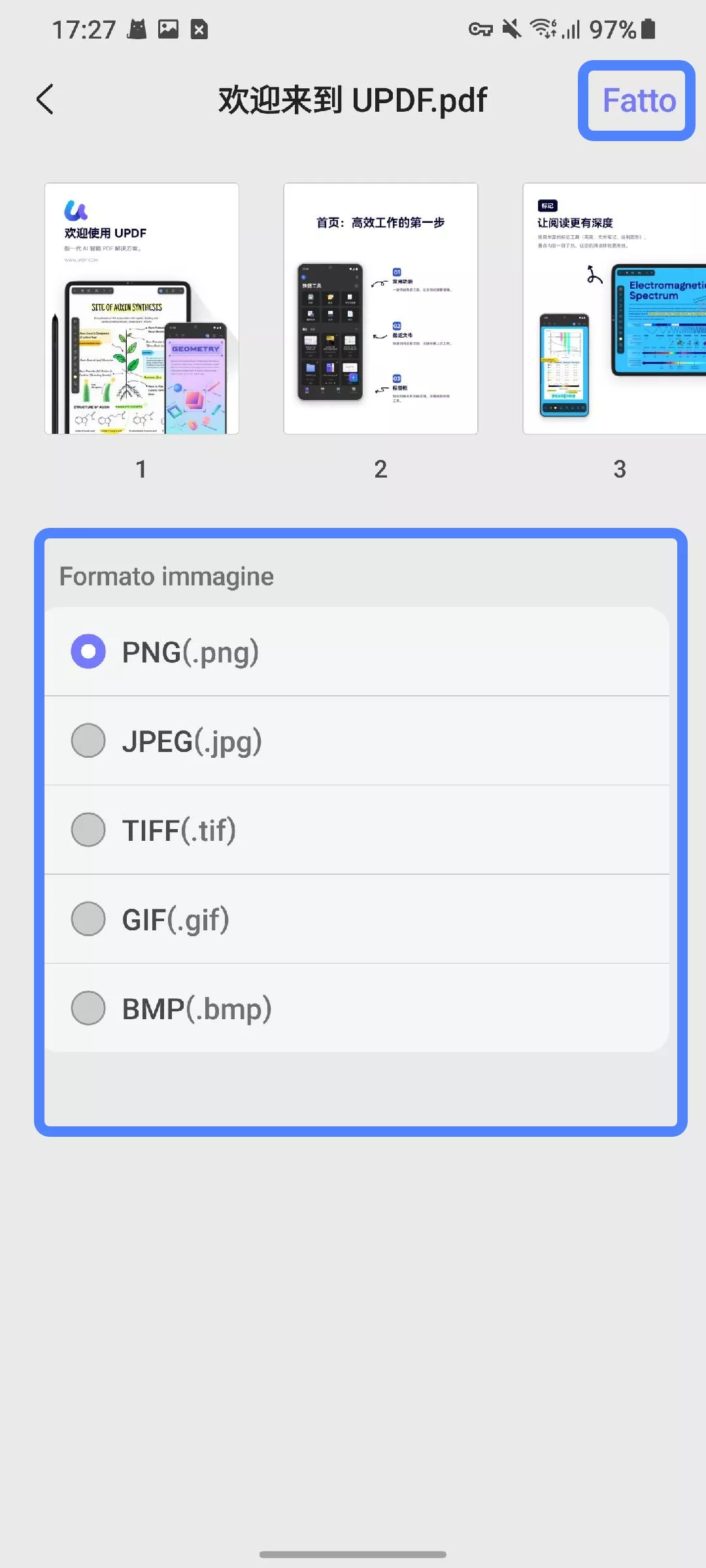  select format and click done updf android