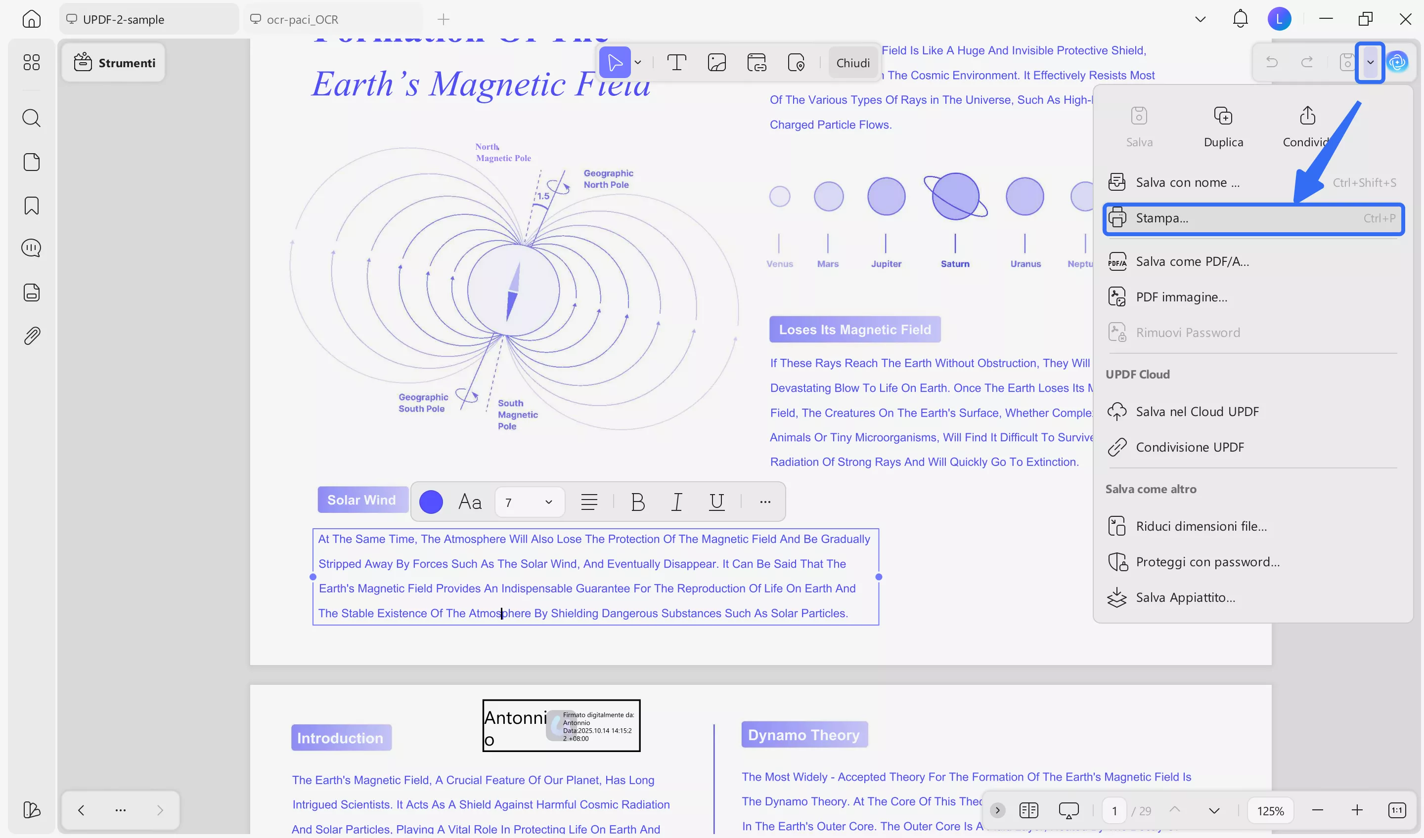 select the print option in updf
