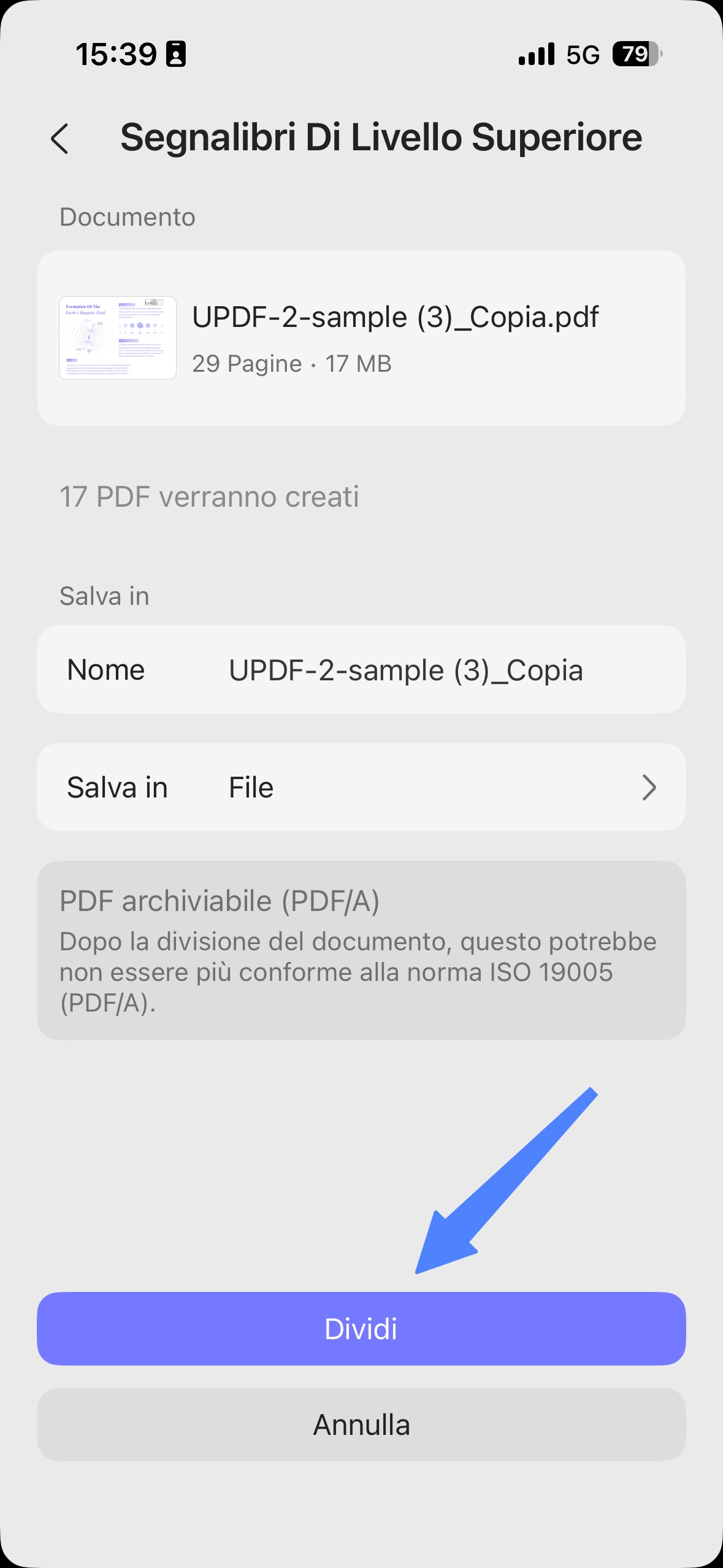 top level bookmarks splitting