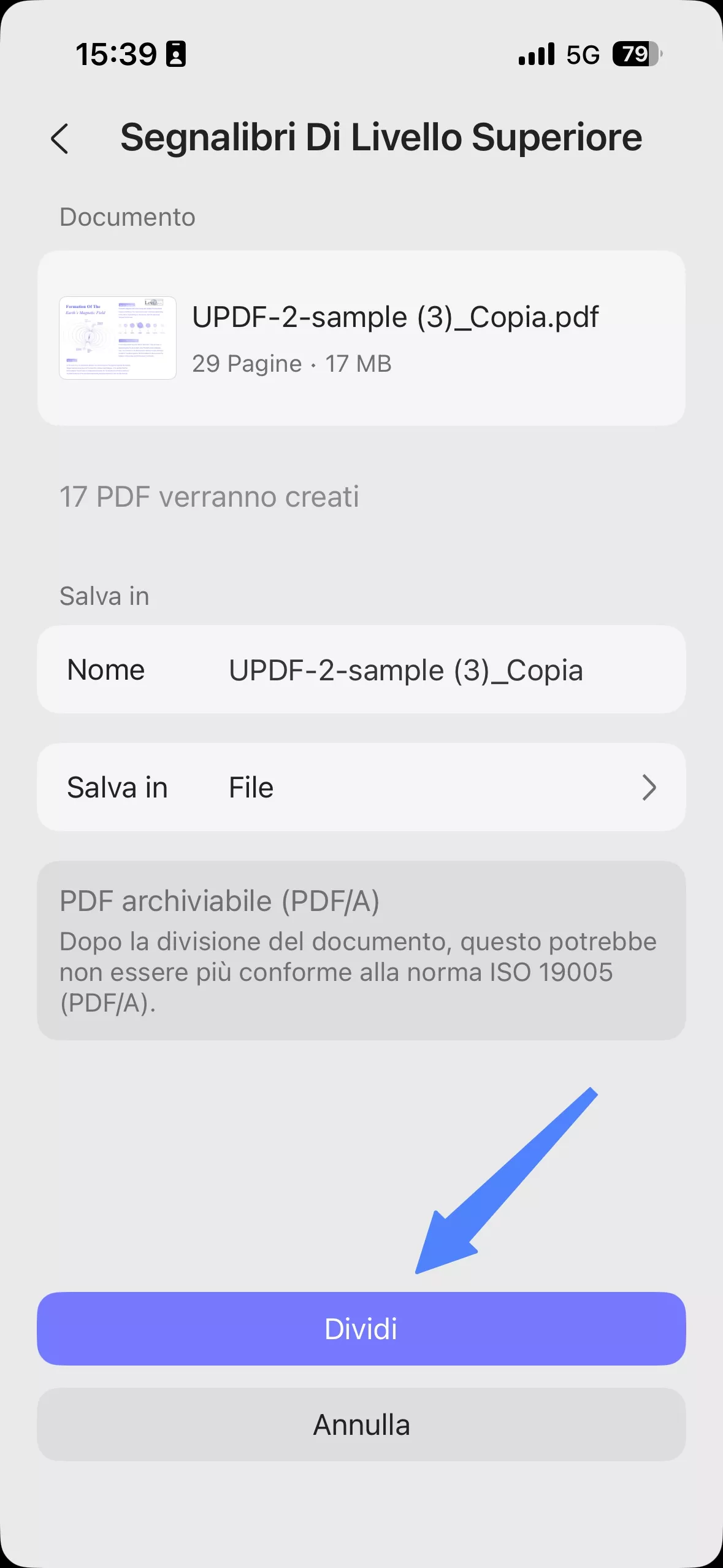 top level bookmarks splitting