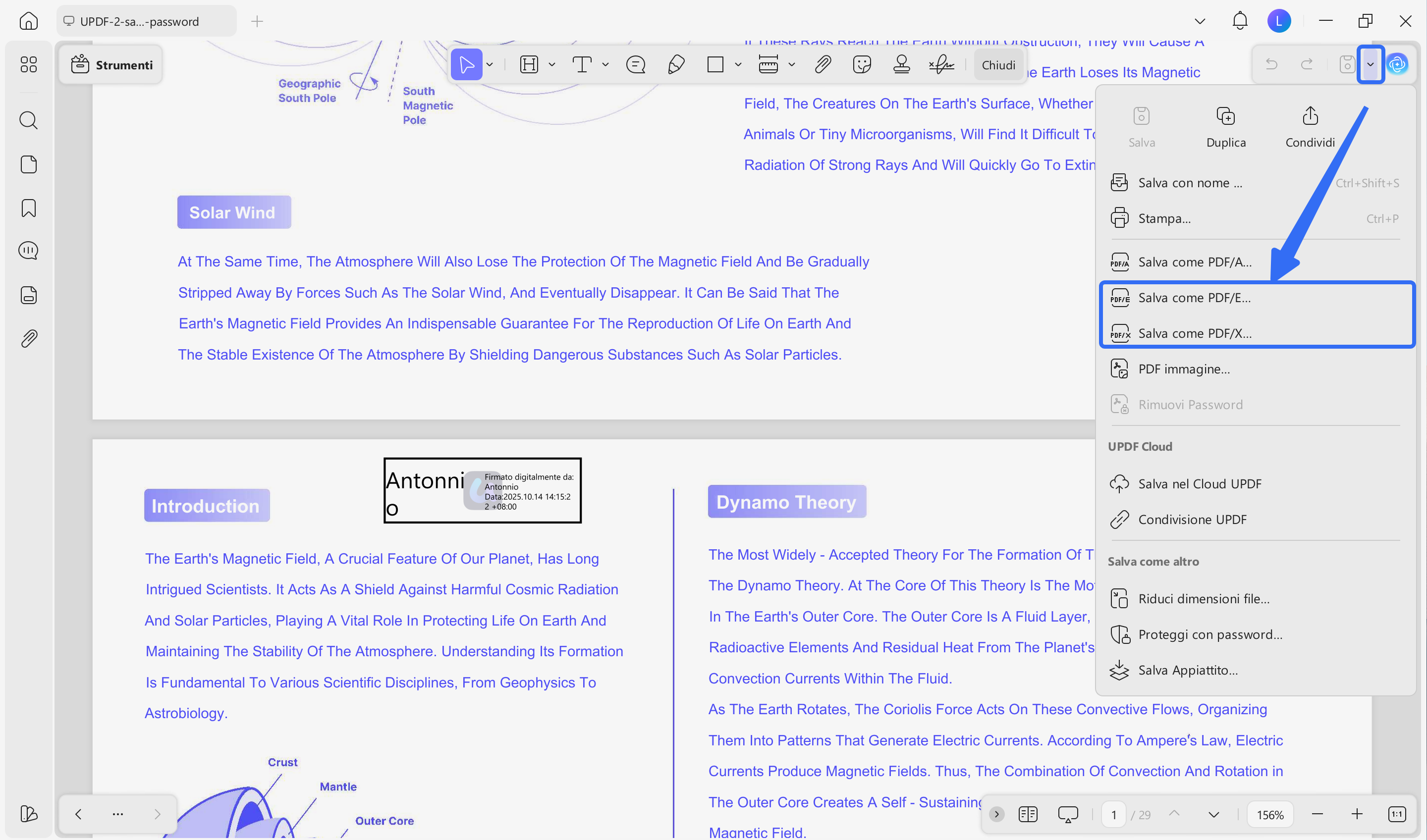 salva pdf in pdfe e pdfx