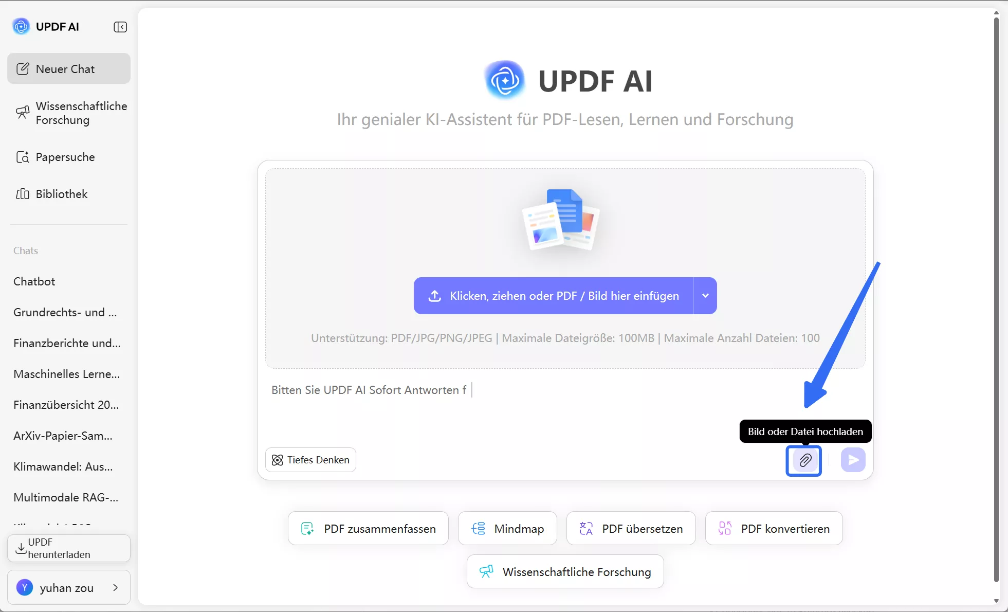 Laden Sie das handschriftliche Bild online auf updf ai hoch.