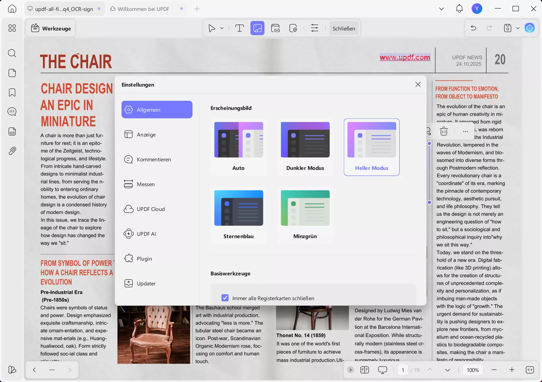 Anzeigemodus auf updf