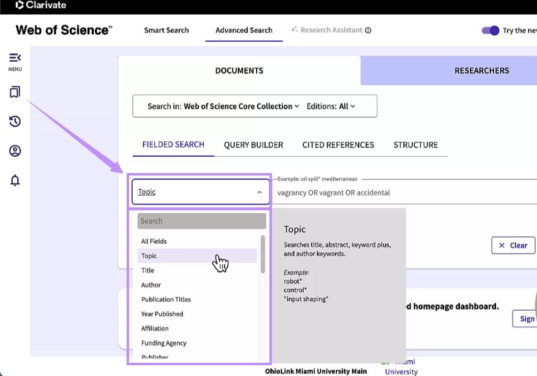 click the topic dropdown