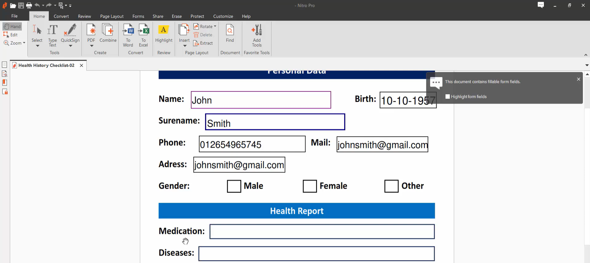 Área de trabalho do nitro pdf com ferramentas de colaboração
