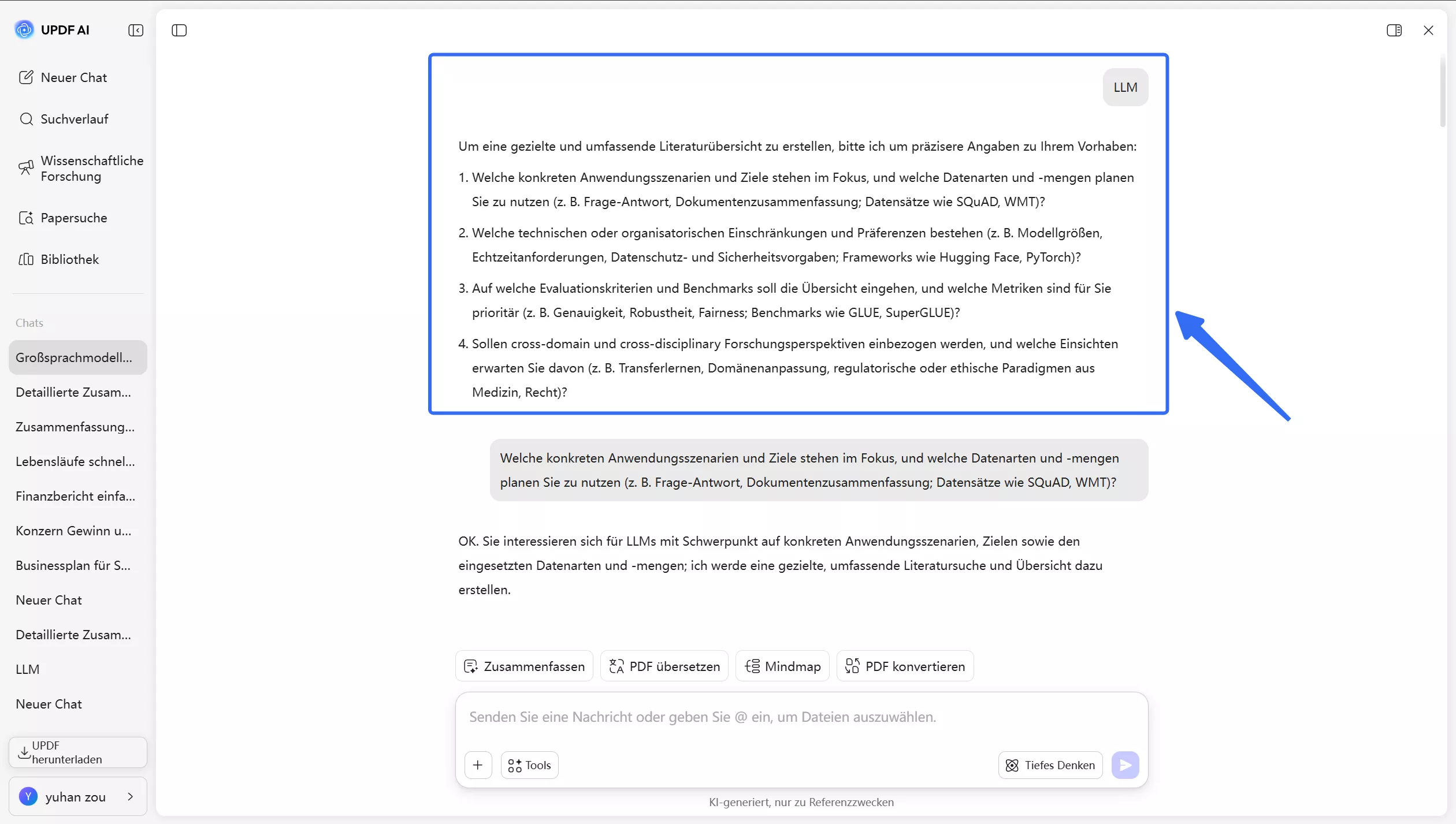 Beantworten Sie die Frage der KI.