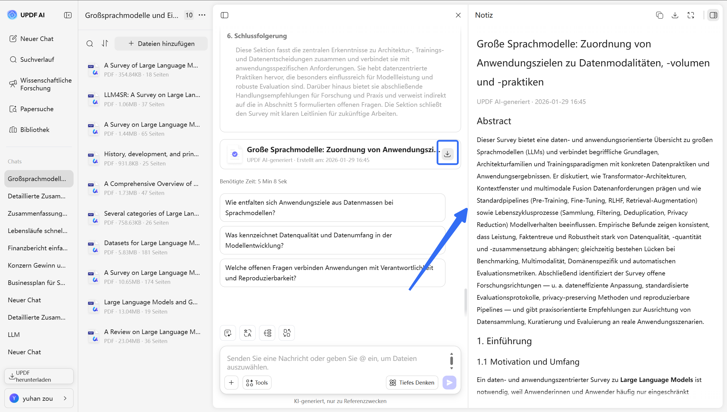 Die generierte Bewertung herunterladen