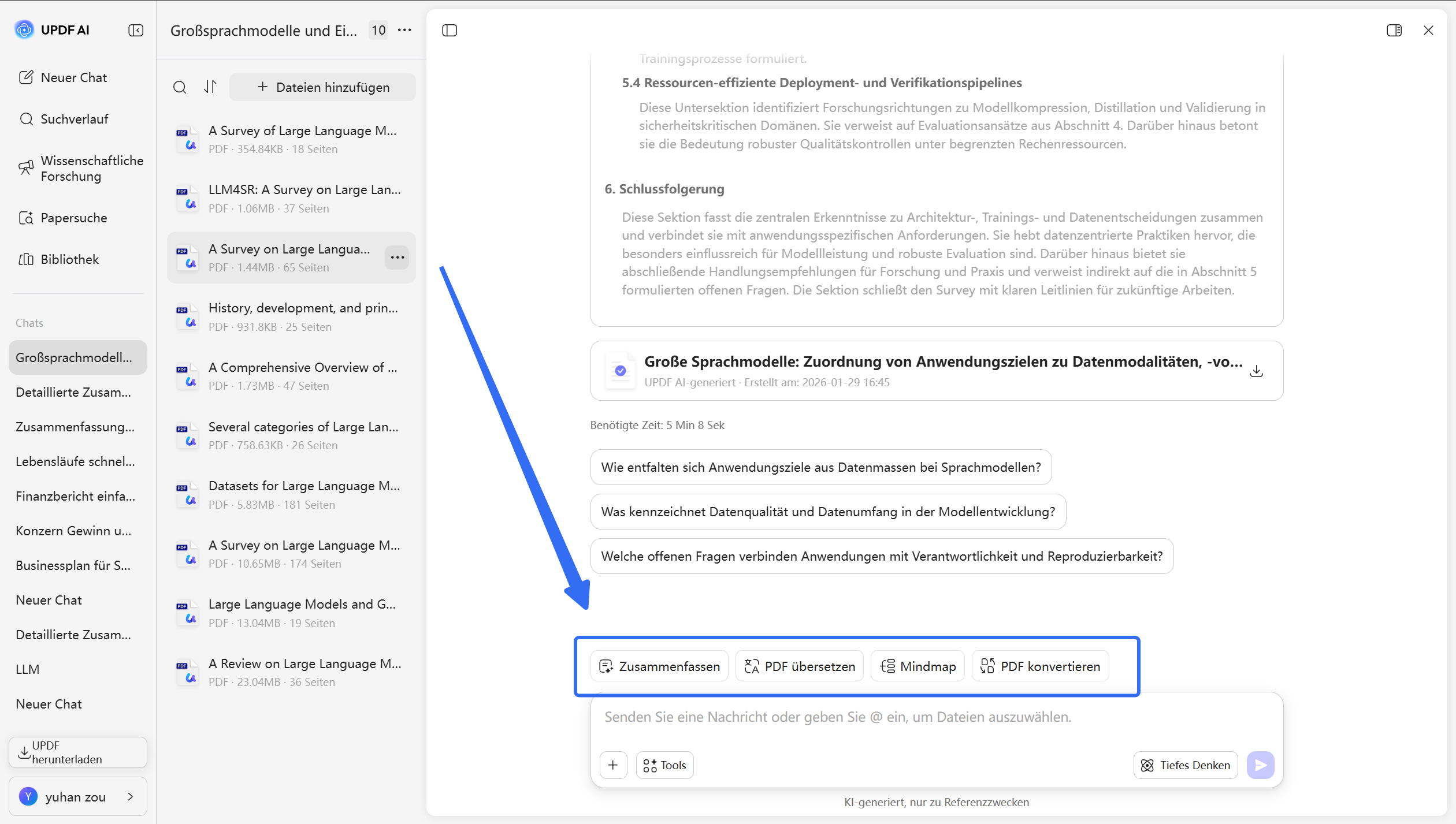 Mit dem generierten Bericht interagieren