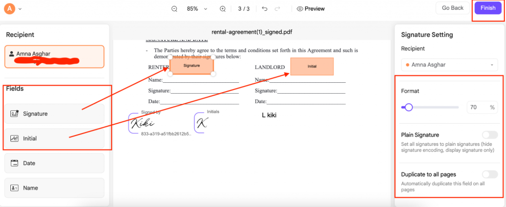 Drag a Signature field onto the page