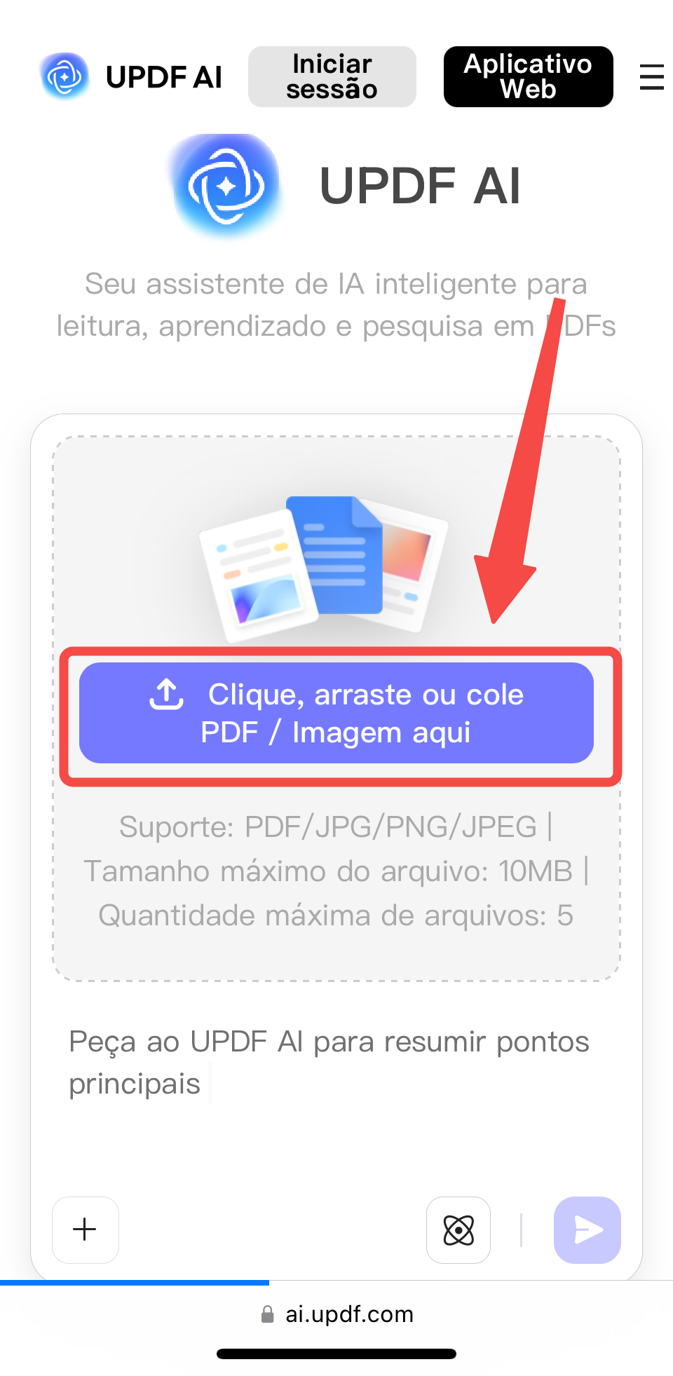 toque no ícone de imagem no updf ai online