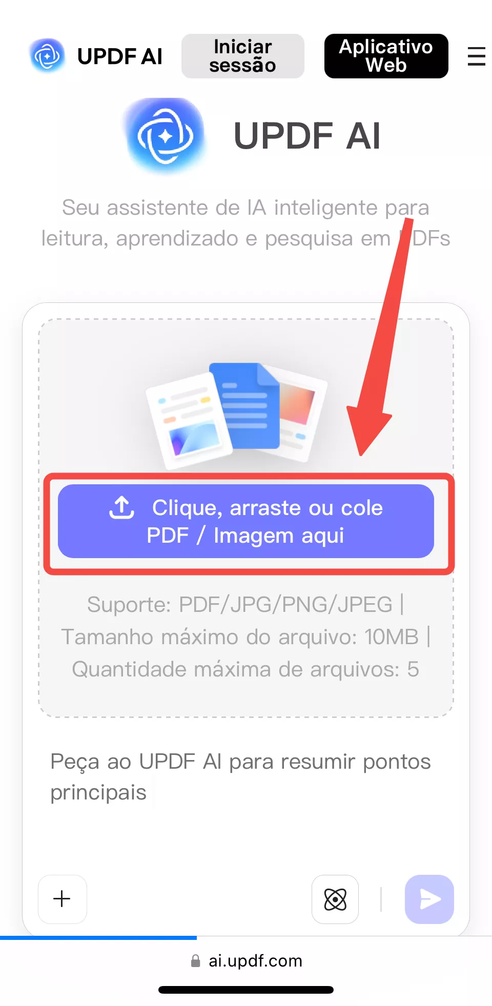 toque no ícone de imagem no updf ai online