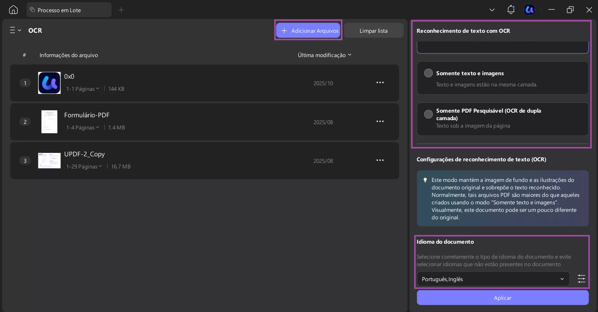 adicionar todos os arquivos no updf