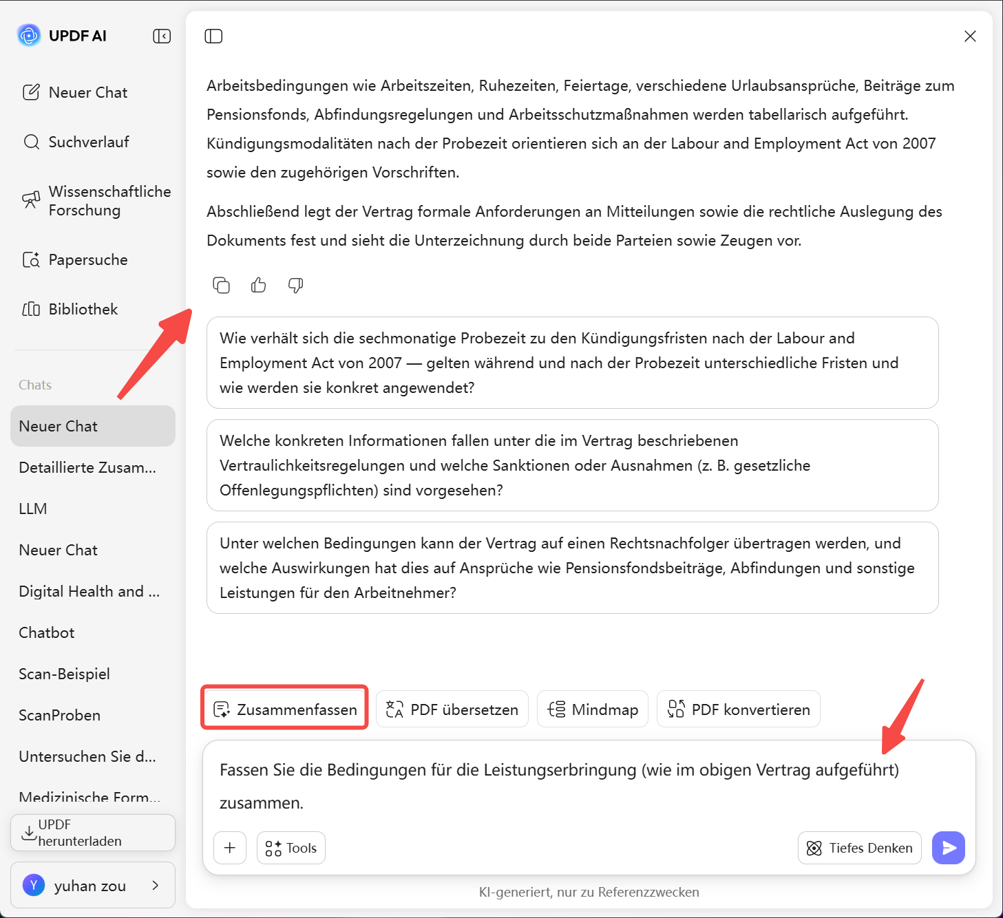 Anleitung zum Zusammenfassen von Verträgen mit KI
